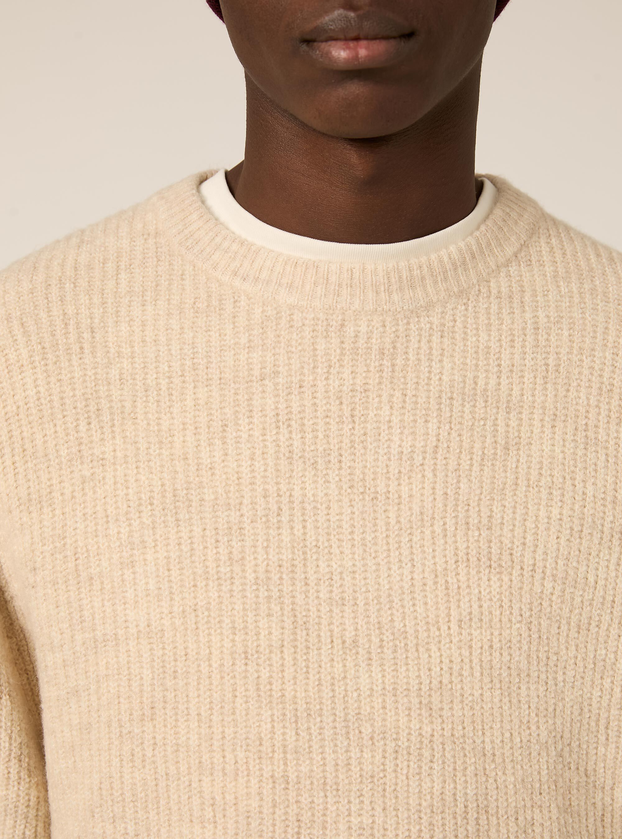 English ribbed crew neck jumper, MBG3 BEIGE MEL LIGHT