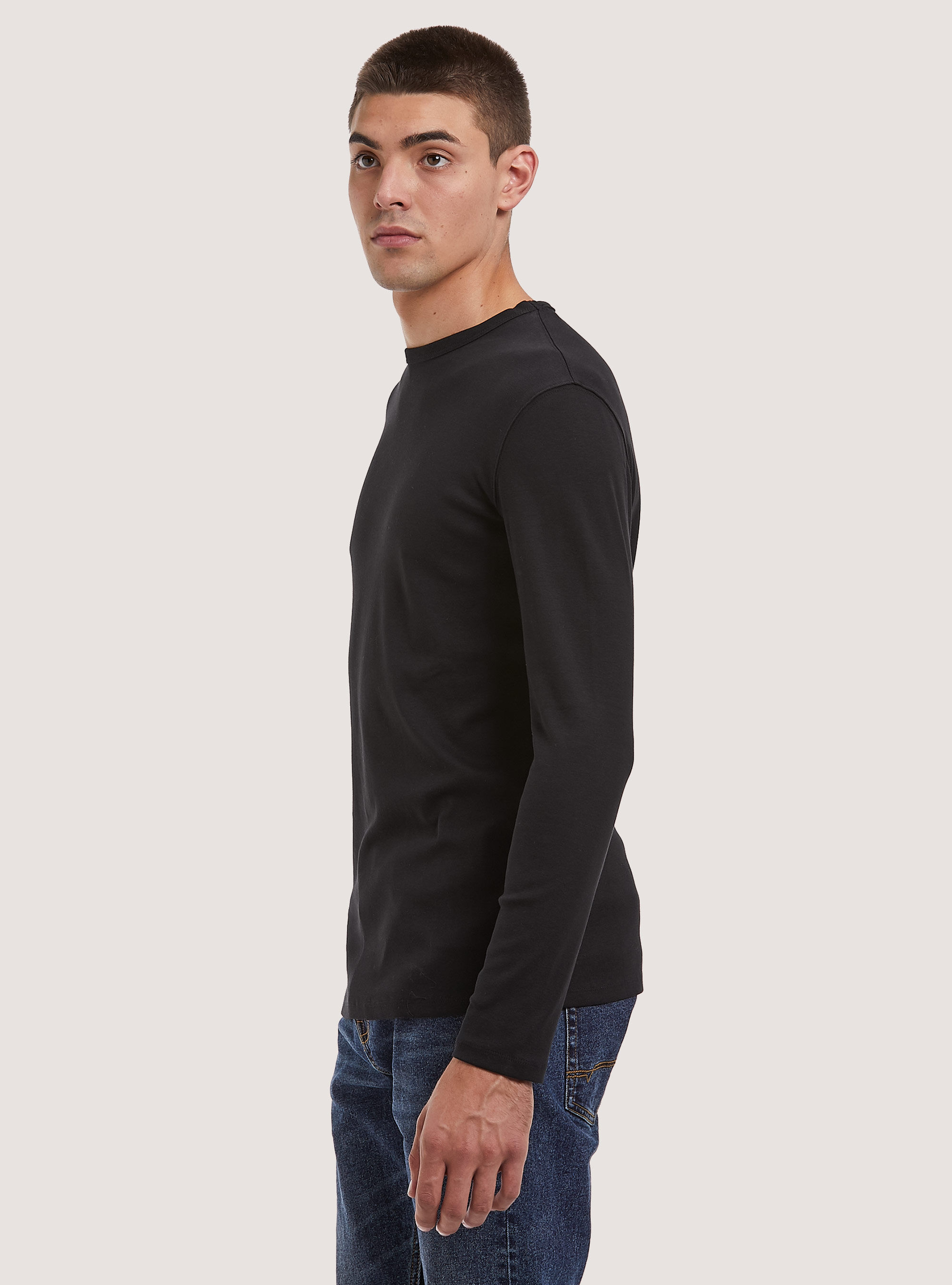 Maglietta a maniche lunghe in cotone, BK1 BLACK