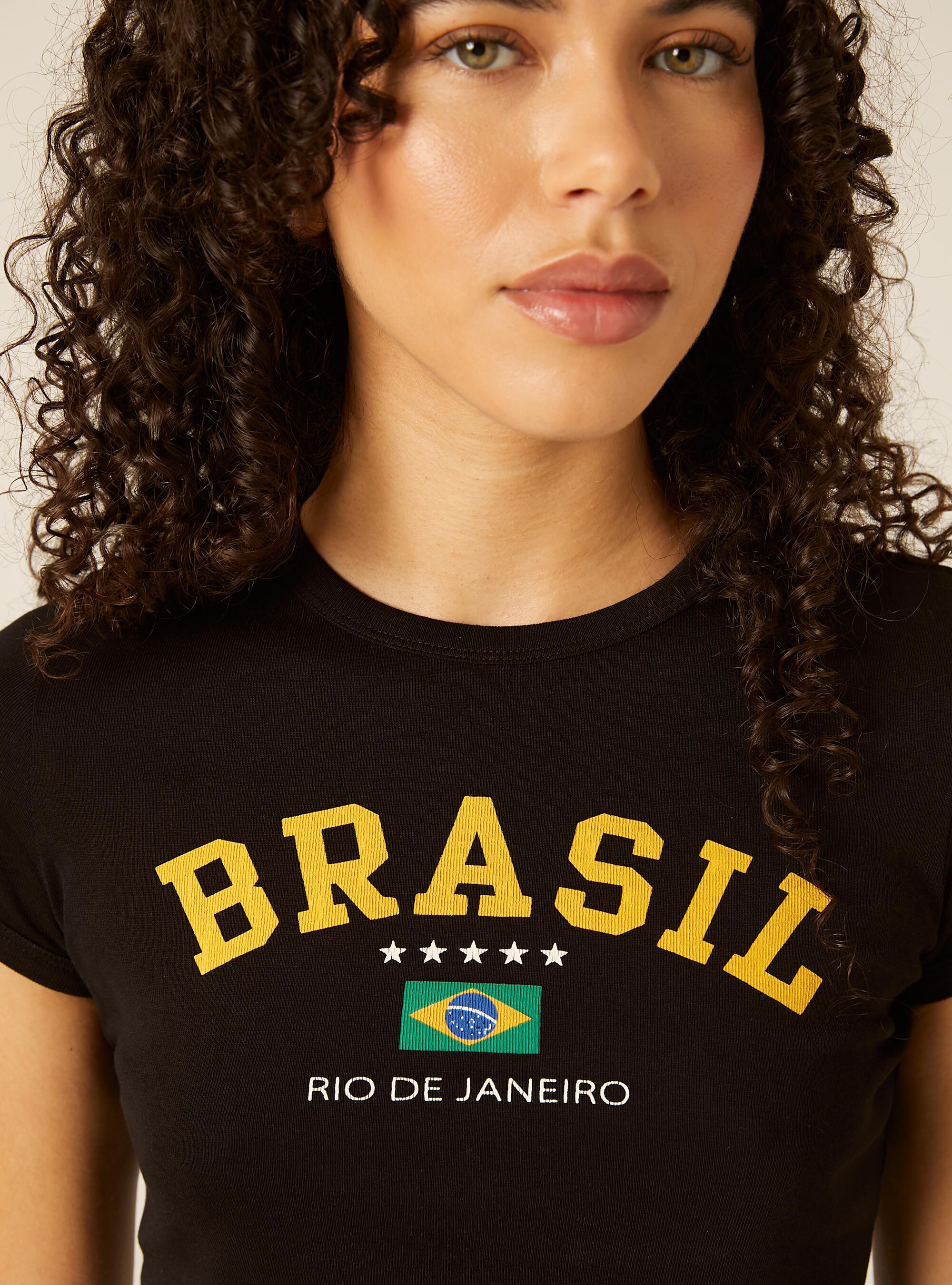 T-shirt crop con stampa calcio mondiali, BK1 BLACK
