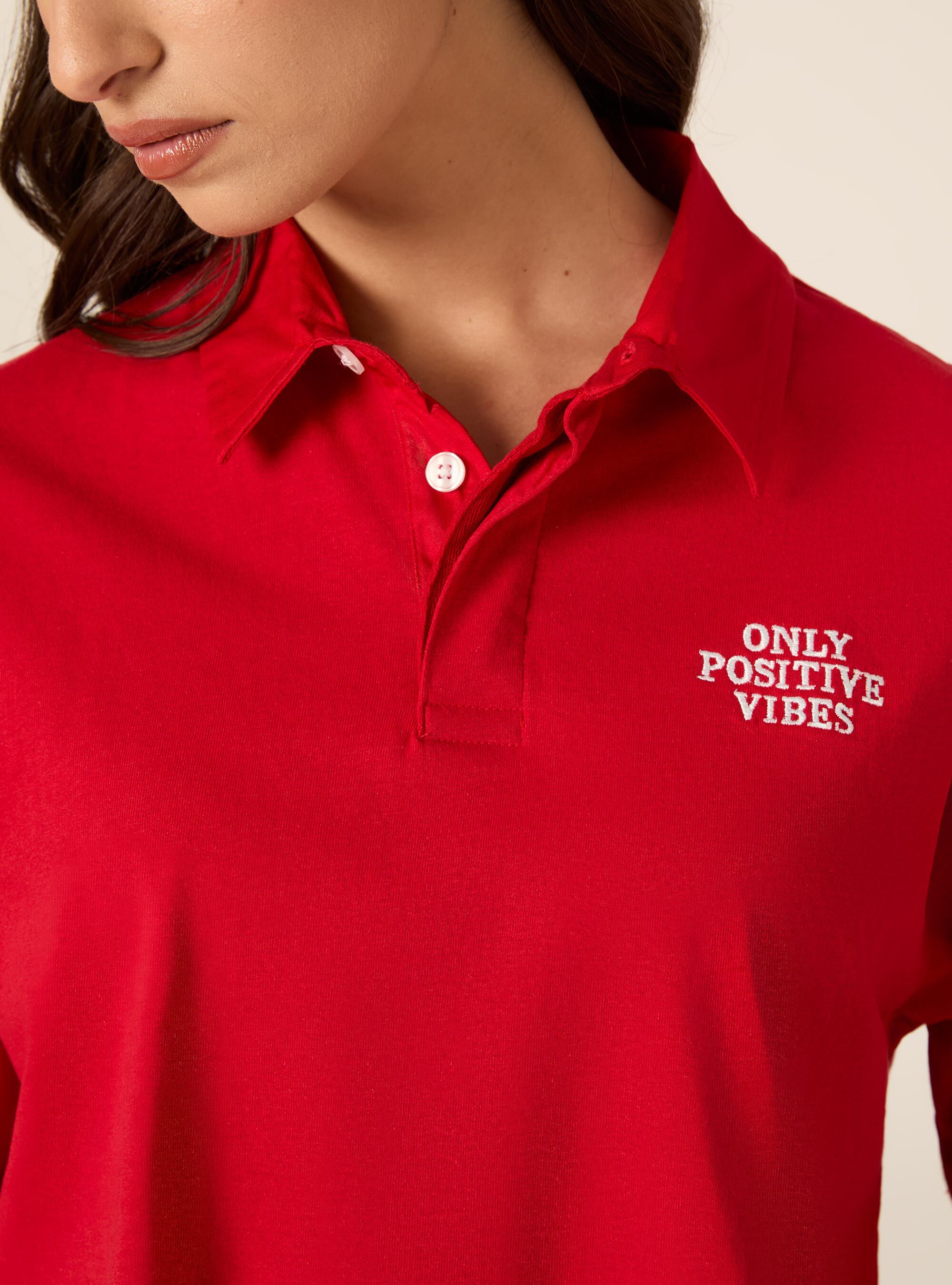 Polo crop tinta unita con ricamo, RD2 RED MEDIUM