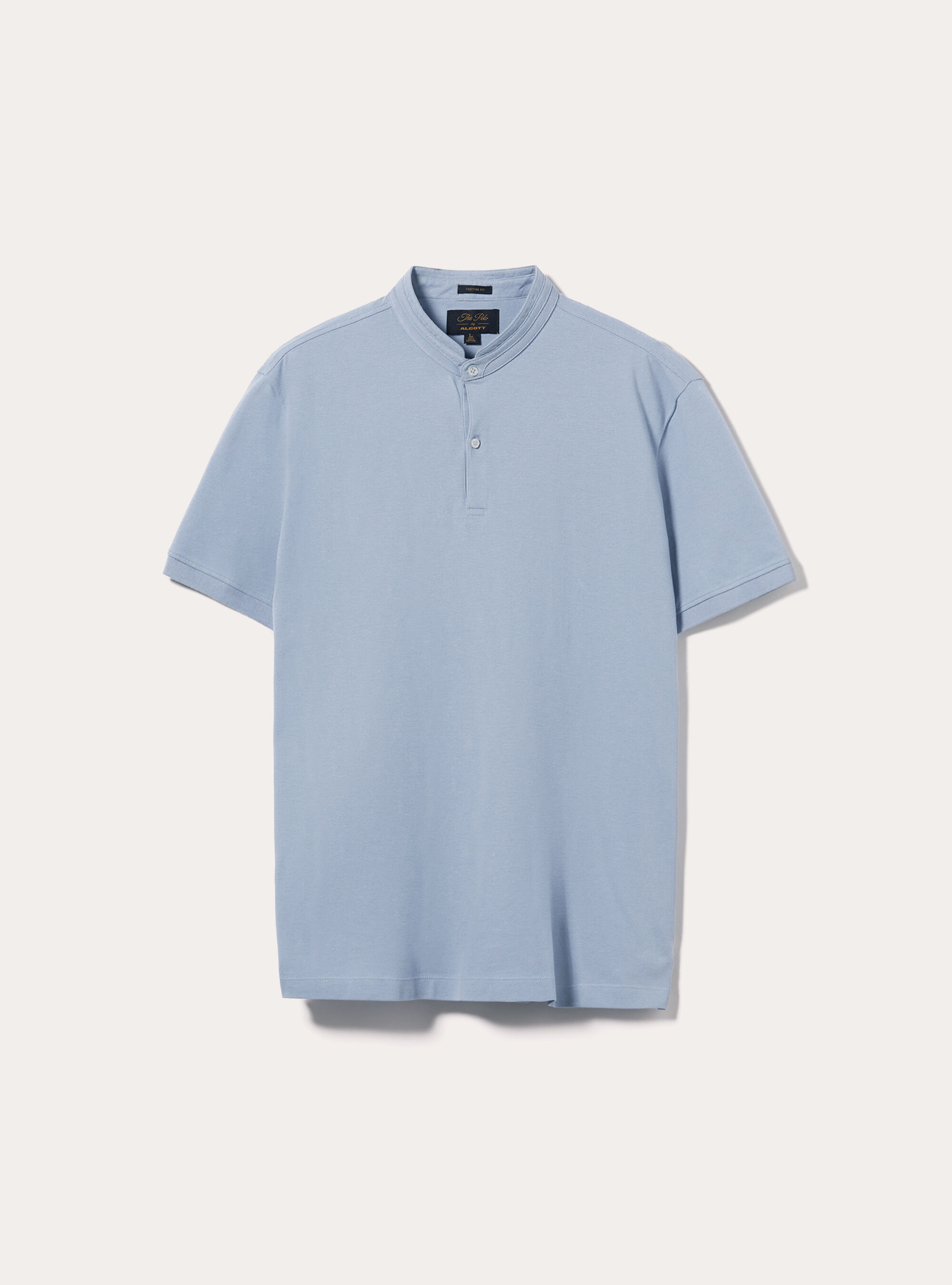 Mandarin Collar Cotton Polo Shirt, AZ2 AZURE MEDIUM