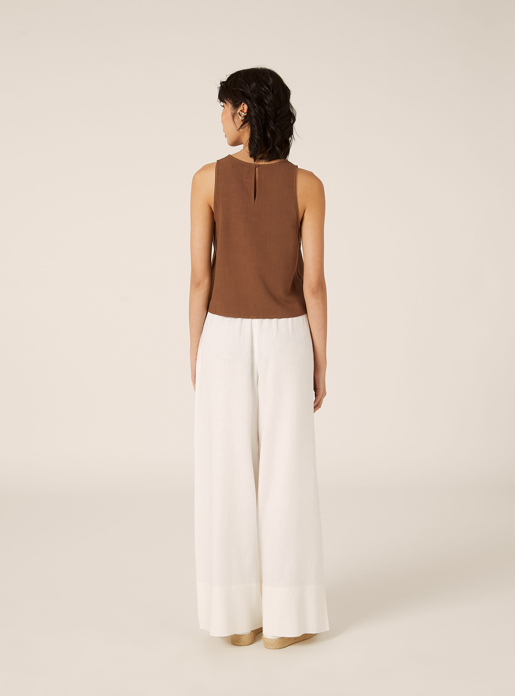 Canotta basic in misto lino, BR2 BROWN MEDIUM