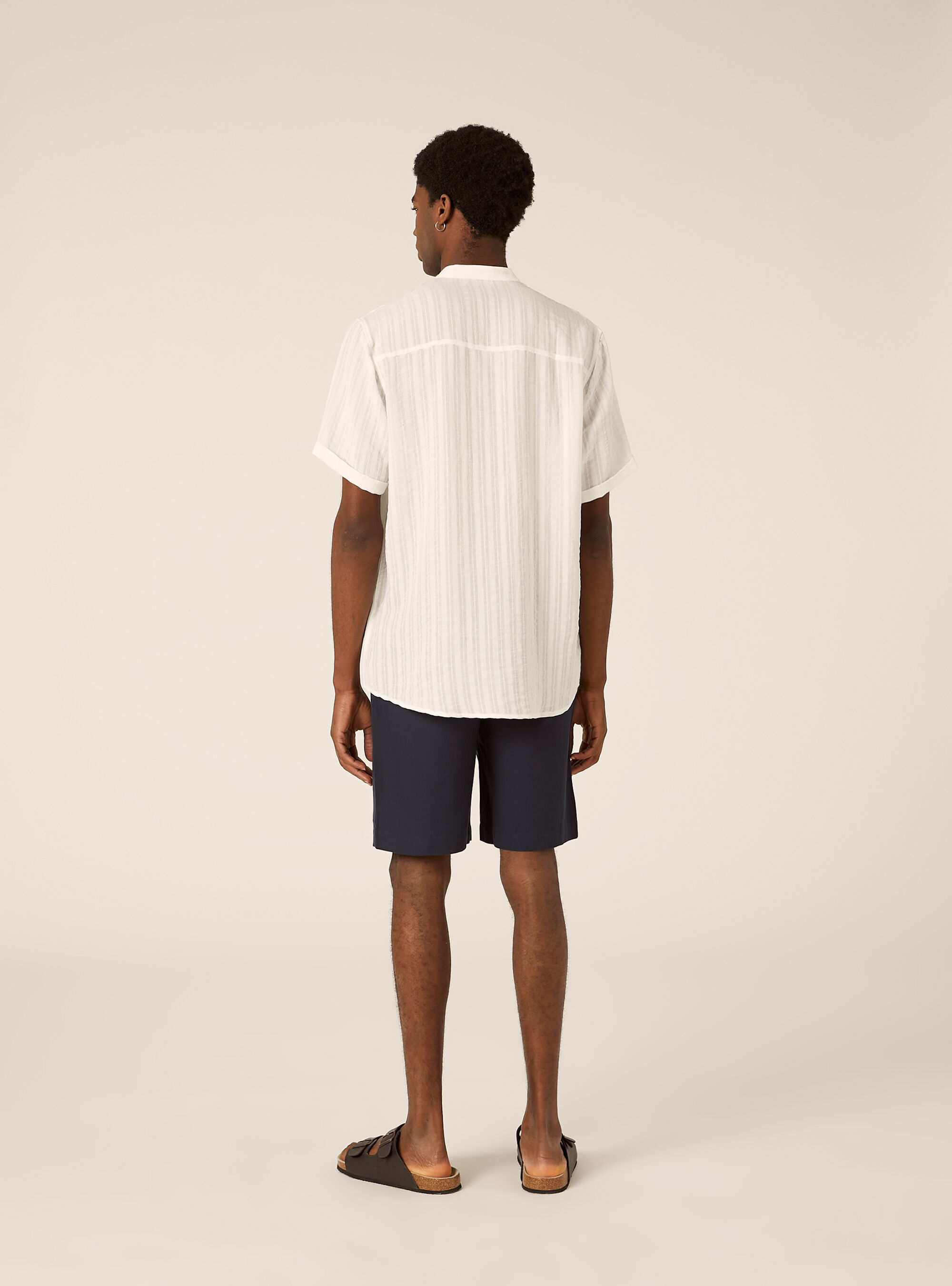 Short Sleeve Henley Popover Shirt with Vertical Texture, WH2 WHITE
