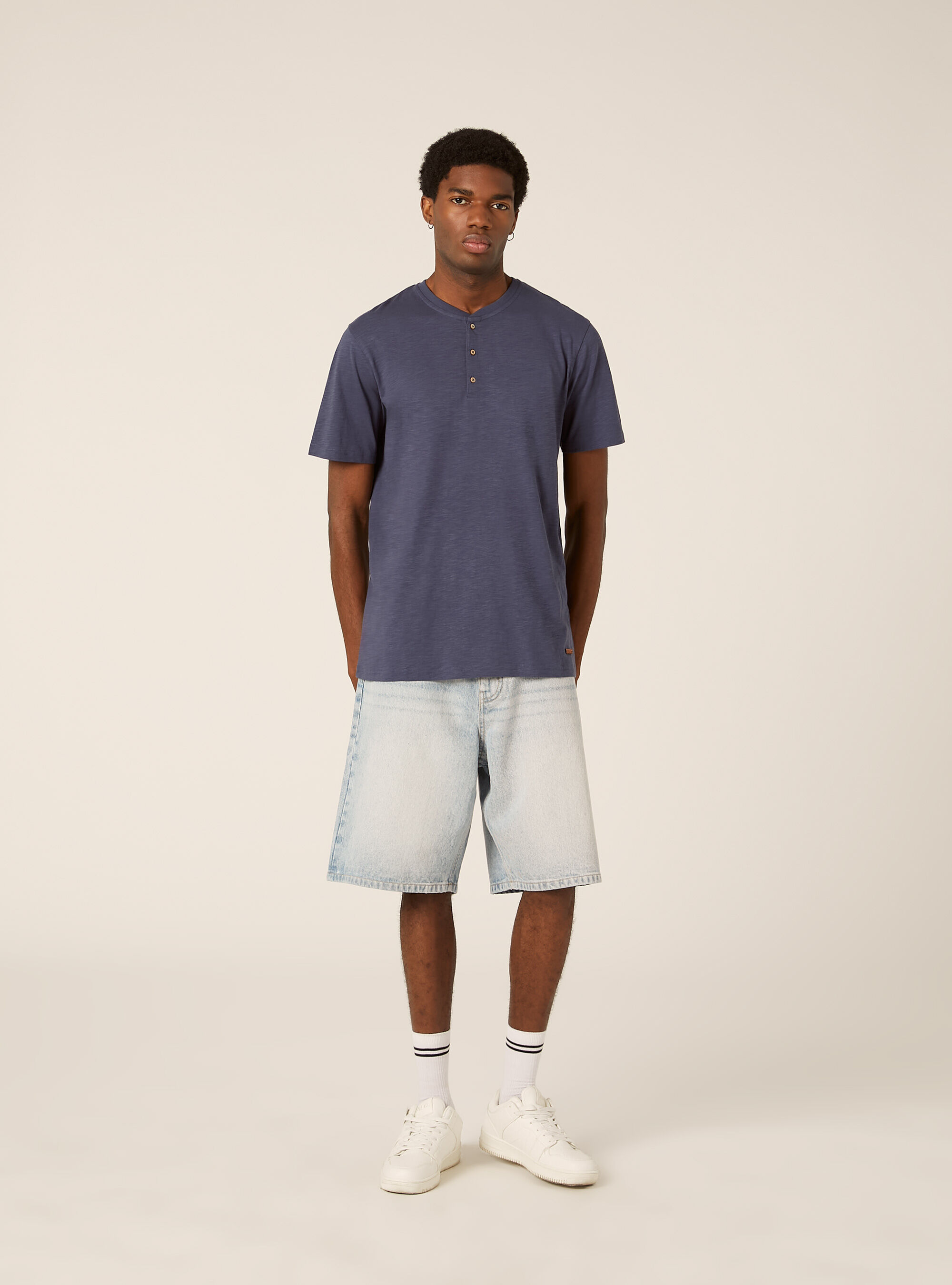 Cotton Henley T-Shirt, BL2 BLUE MEDIUM