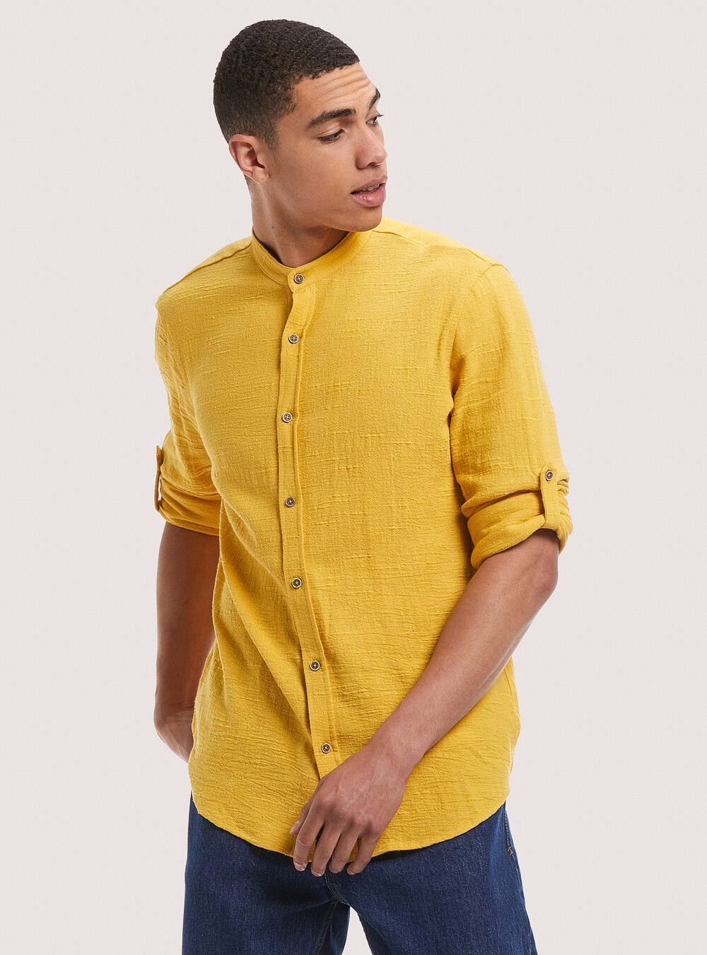 Camisa De Manga Larga NEXT Con Cuello Henley | Mezcla De Lino | Básico Atemporal Para Hombre