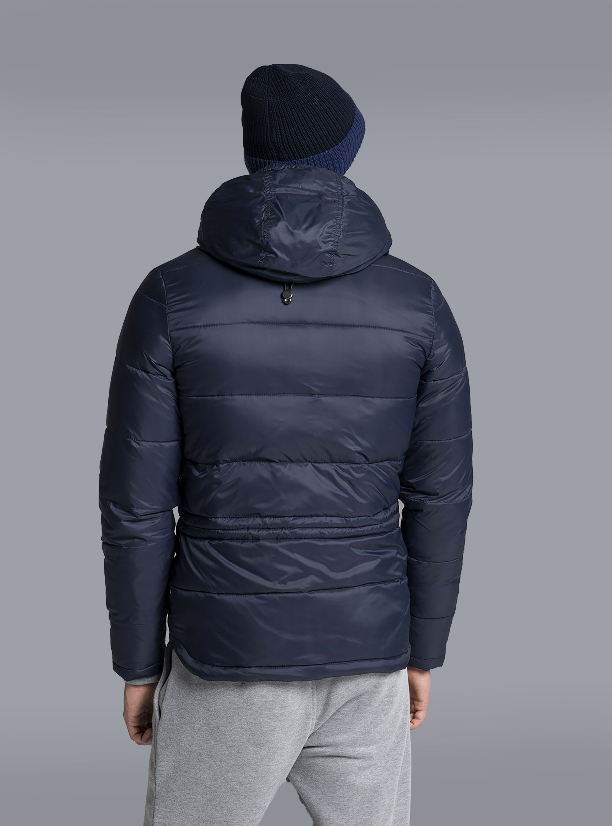 Bomber a contrasto con cappuccio, BLU MARINO