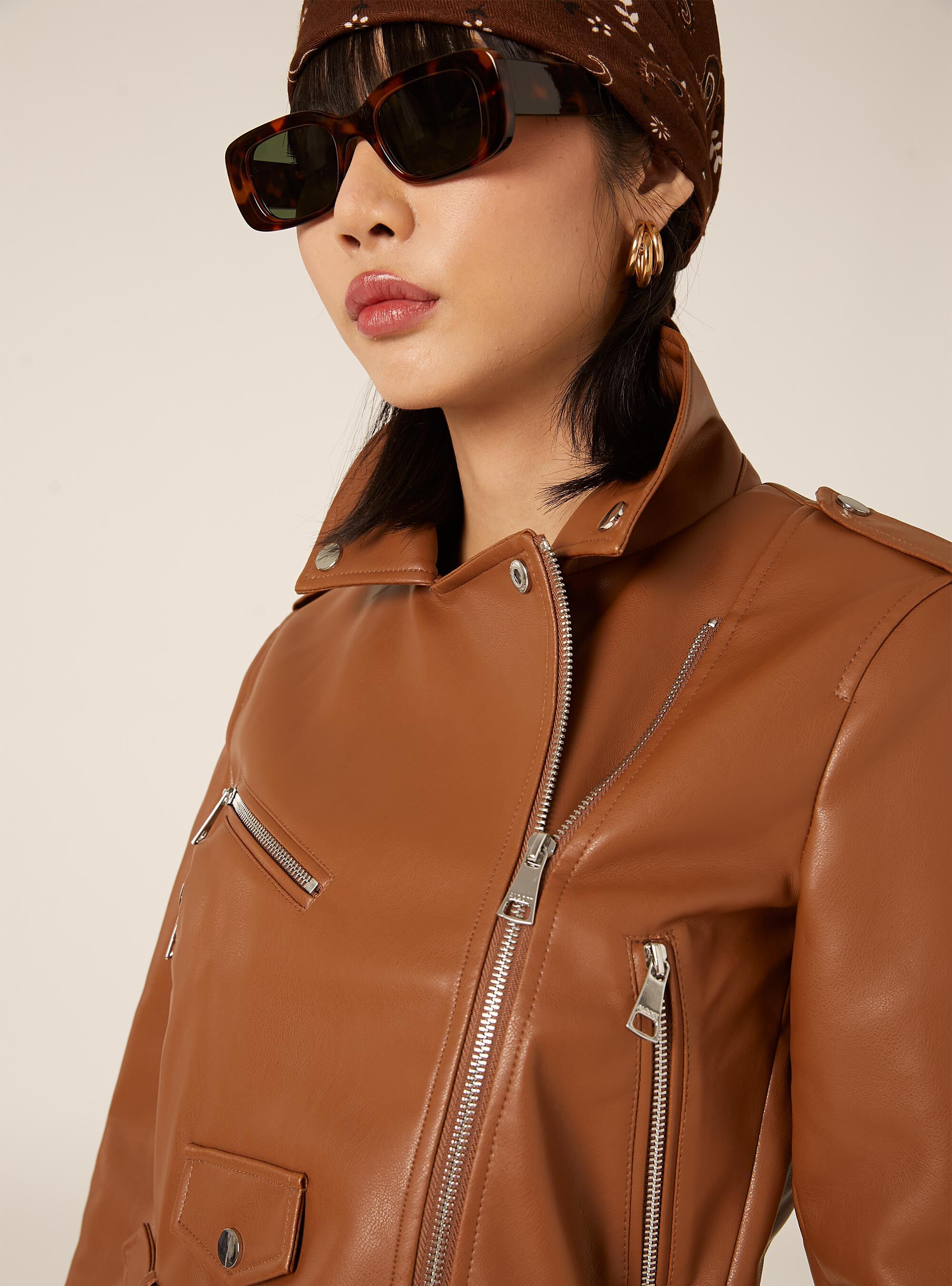 Giubbotto biker effetto pelle, TB2 TOBACCO MEDIUM