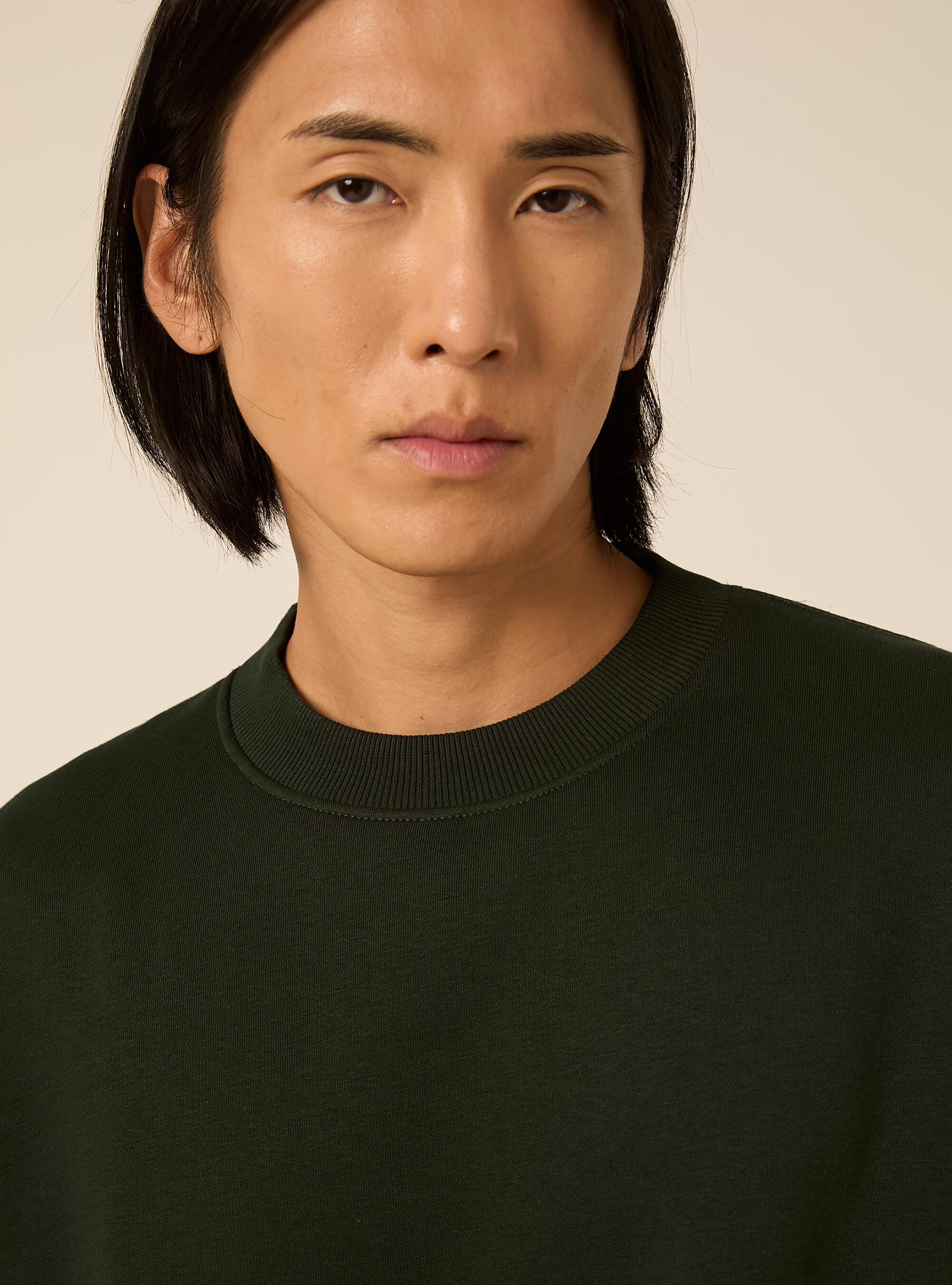Basic boxy fit crewneck sweatshirt, GN1 GREEN DARK