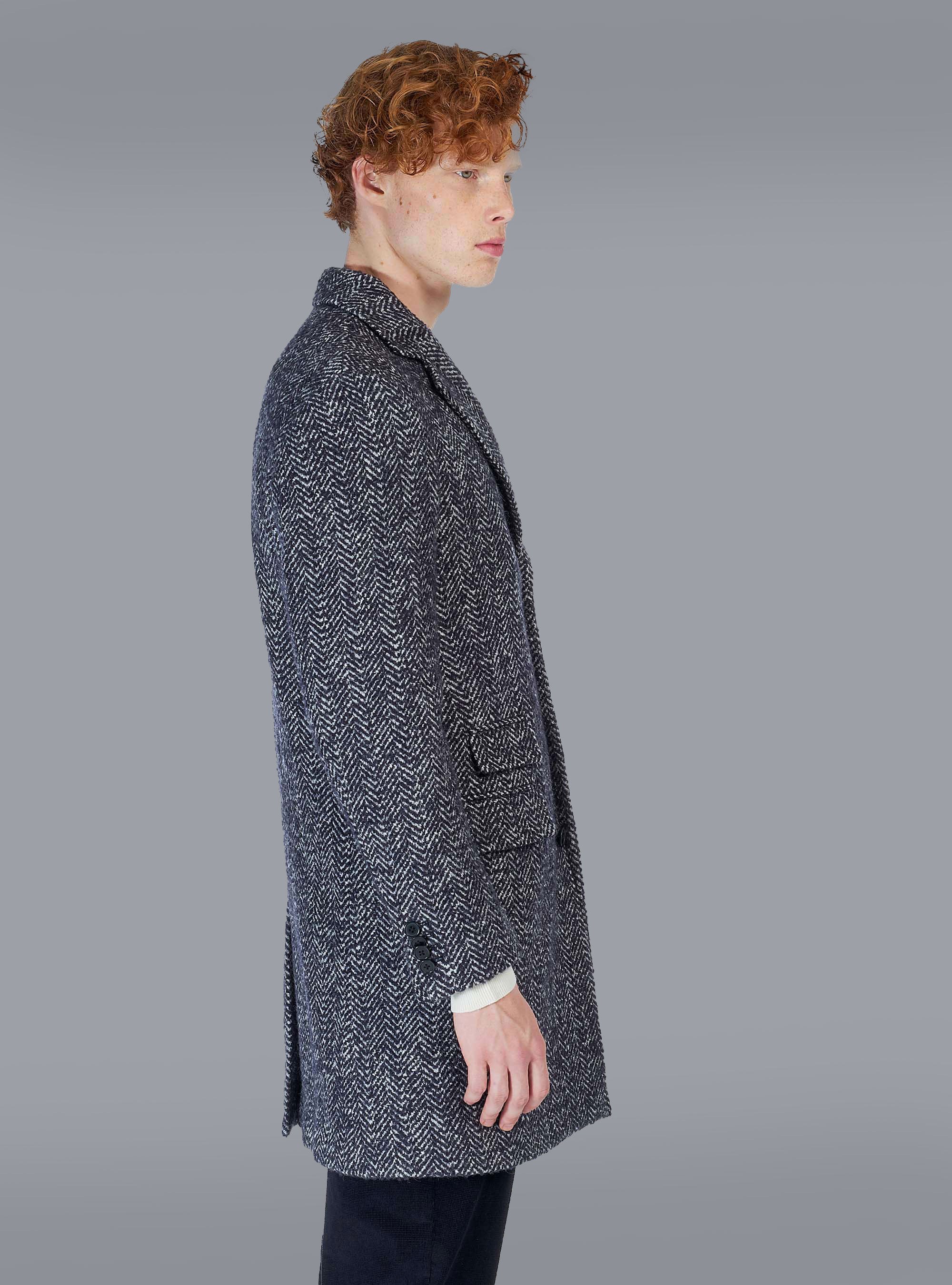 Cappotto spigato misto lana, BLU