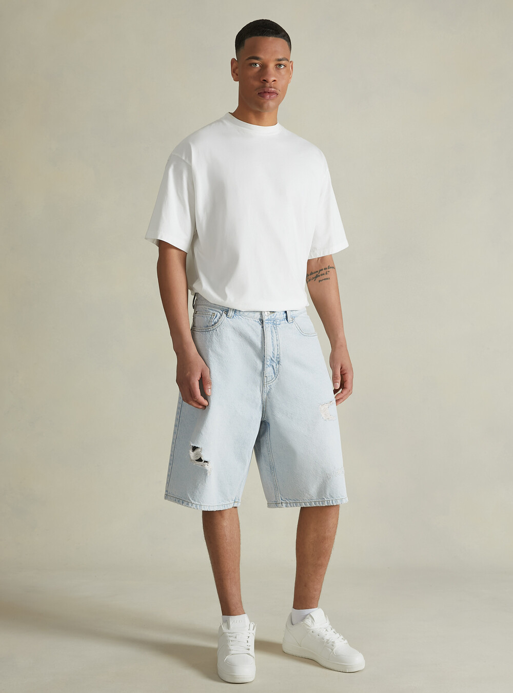 Loose Fit Denim Bermuda Shorts