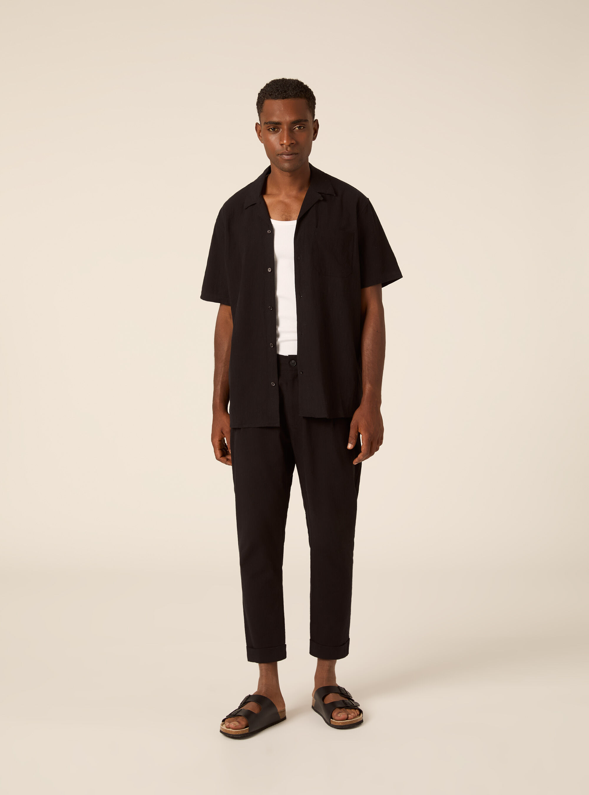 Camicia in misto lino, BK1 BLACK
