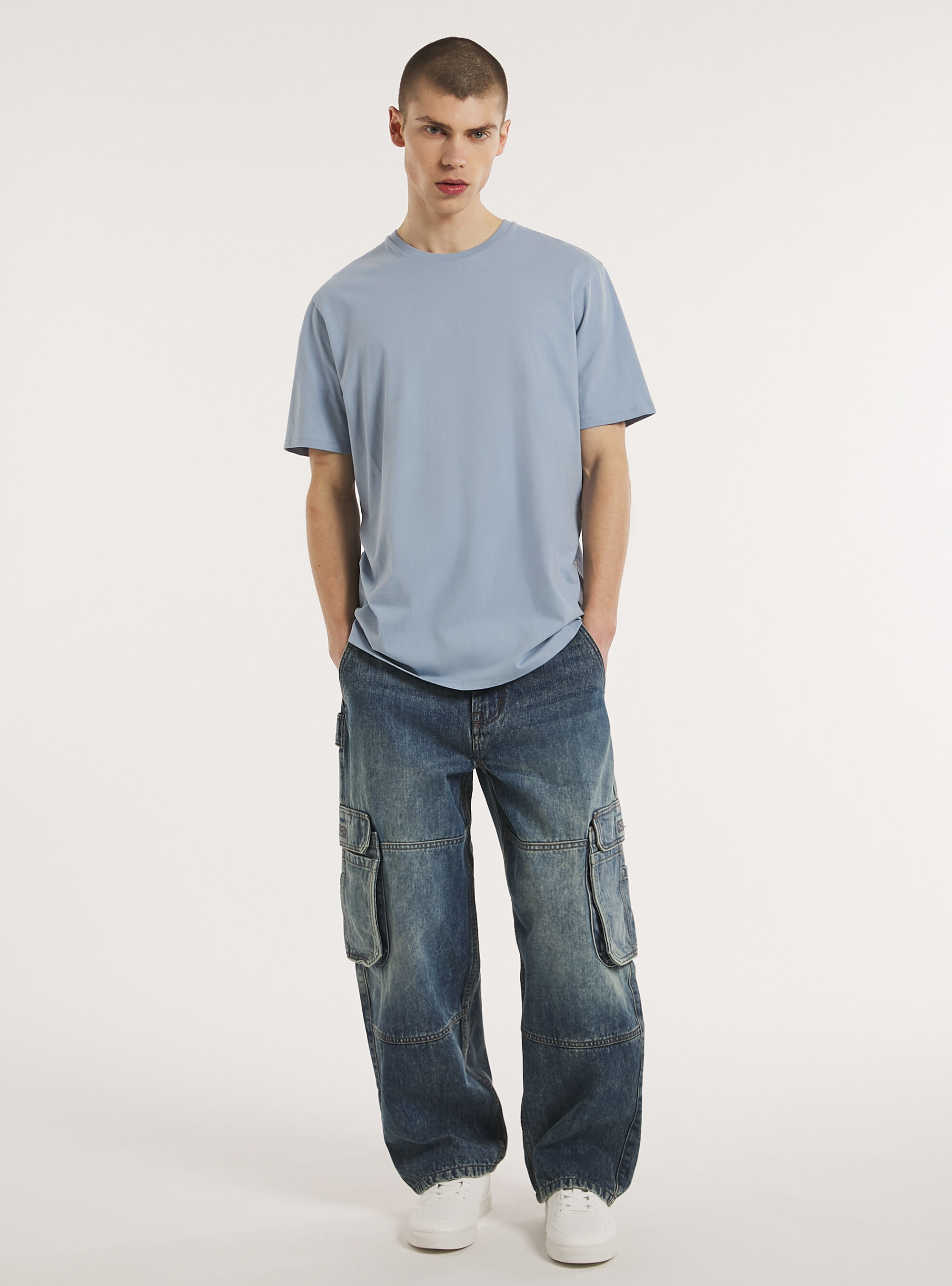 Crew-neck cotton T-shirt, AZ3 AZURE LIGHT