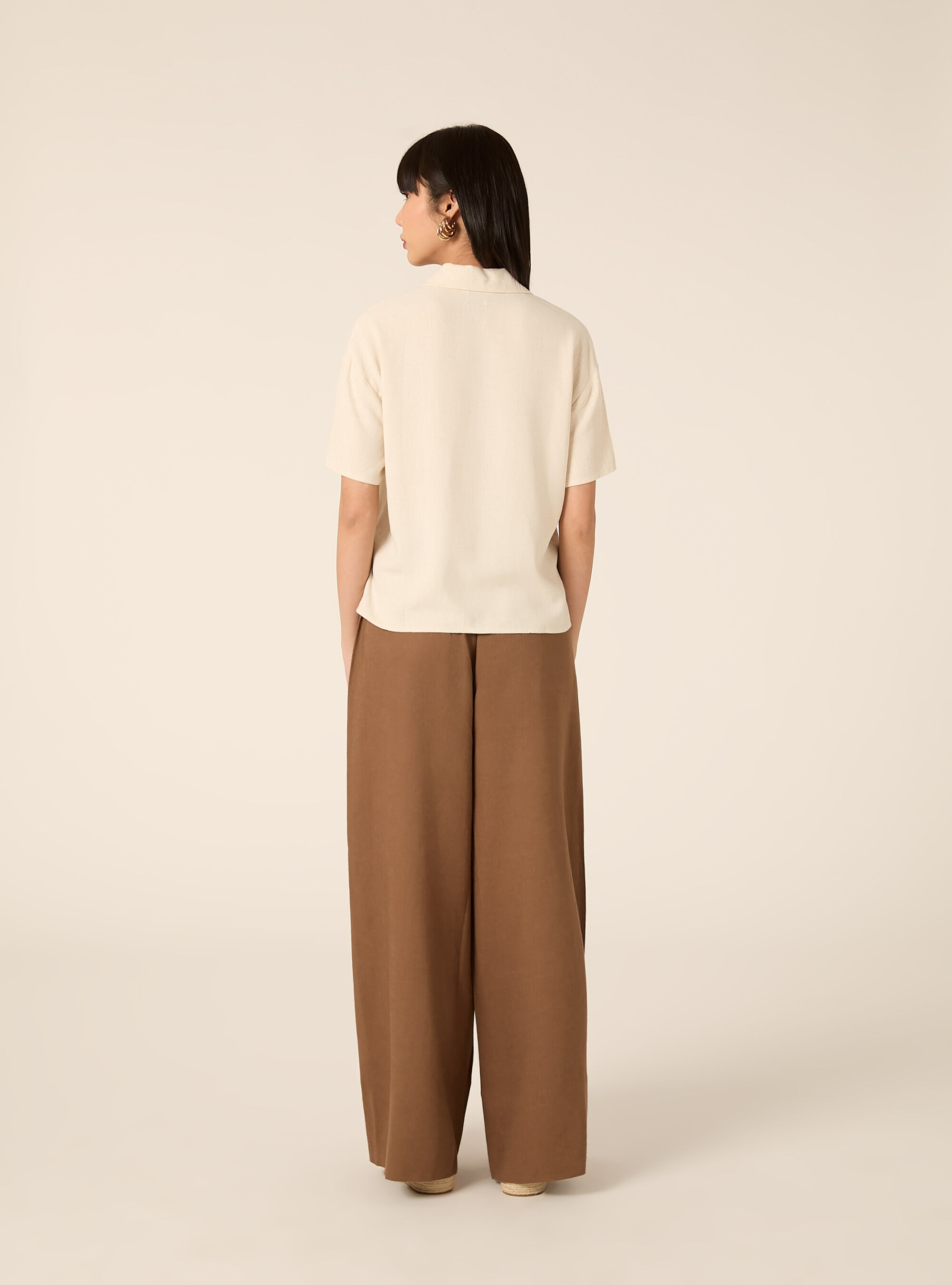 Camisa cropped de mezcla de lino, MBG3 BEIGE MEL LIGHT