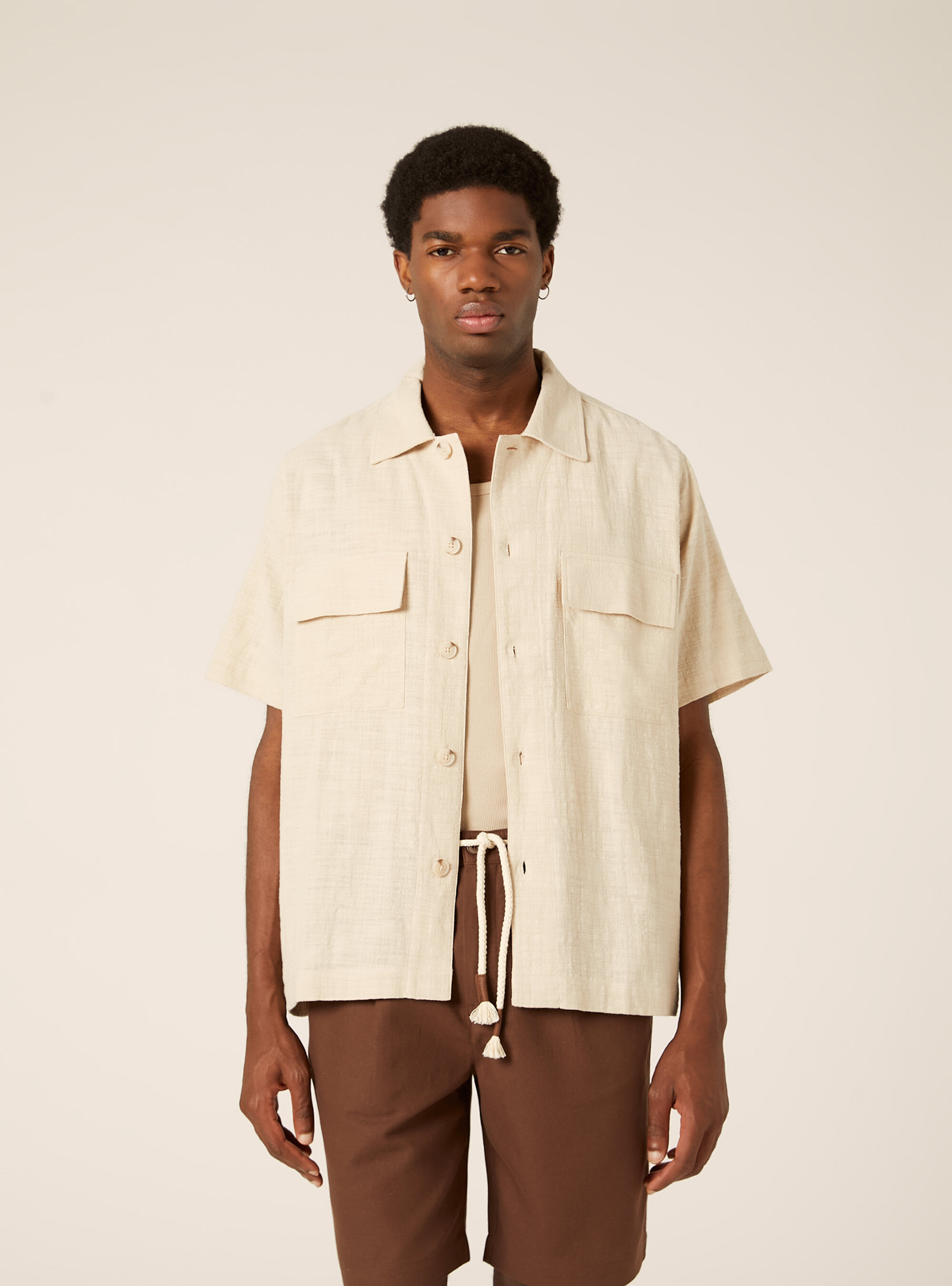 Chemise en coton &agrave; manches courtes