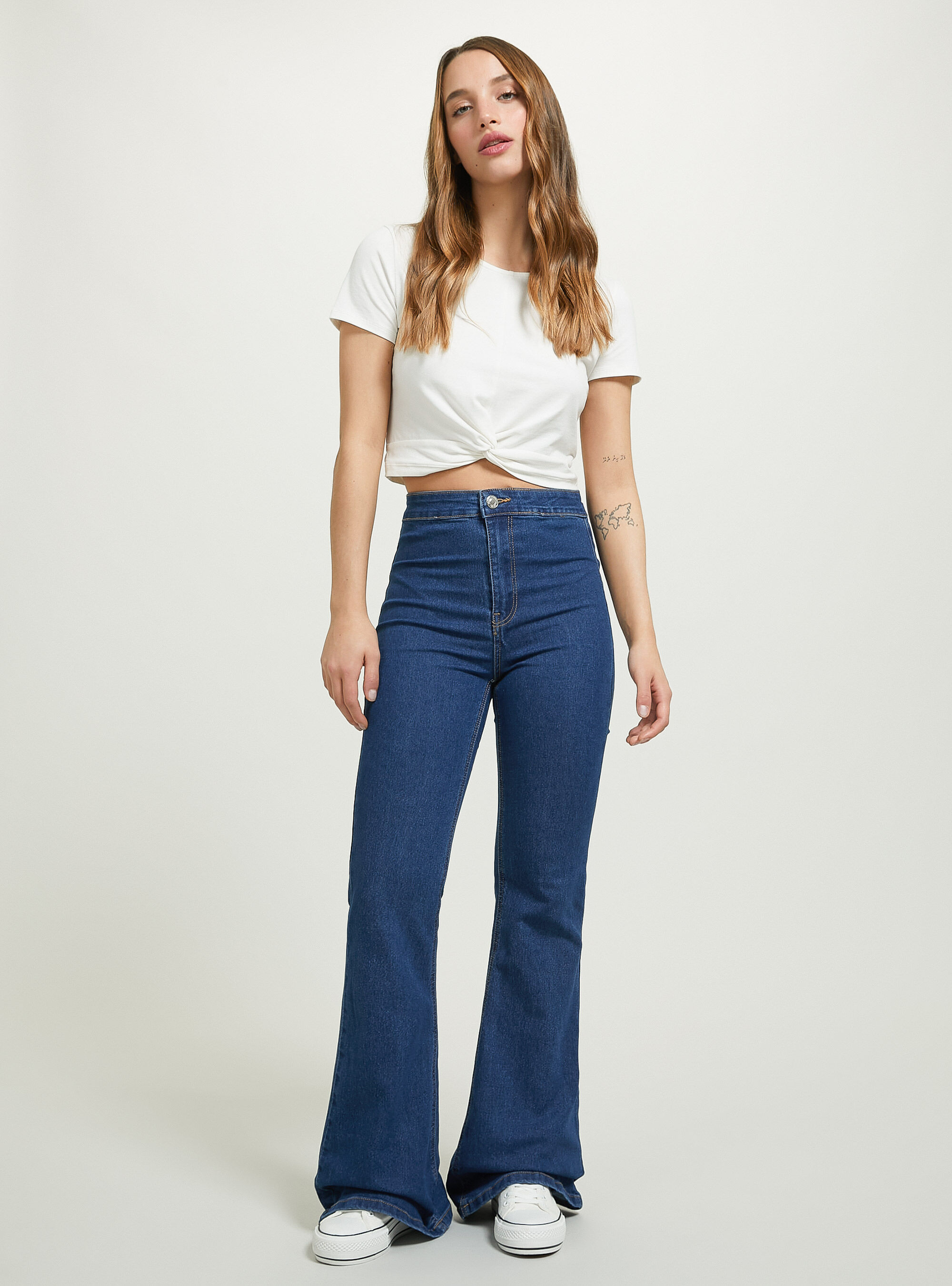Cropped T-shirt with knot, WH2 WHITE