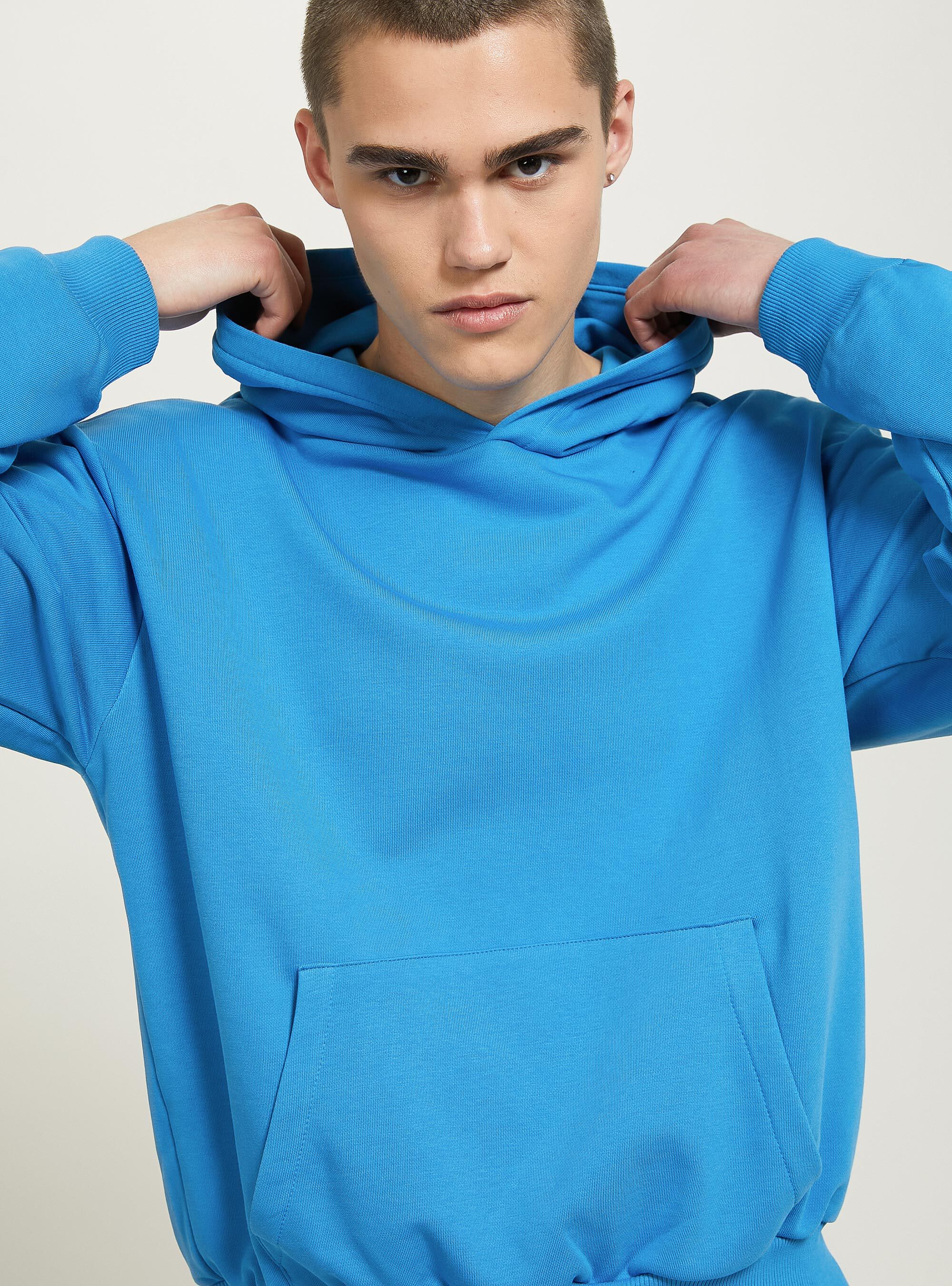 Felpa boxy fit con cappuccio, AZ1 AZURE DARK
