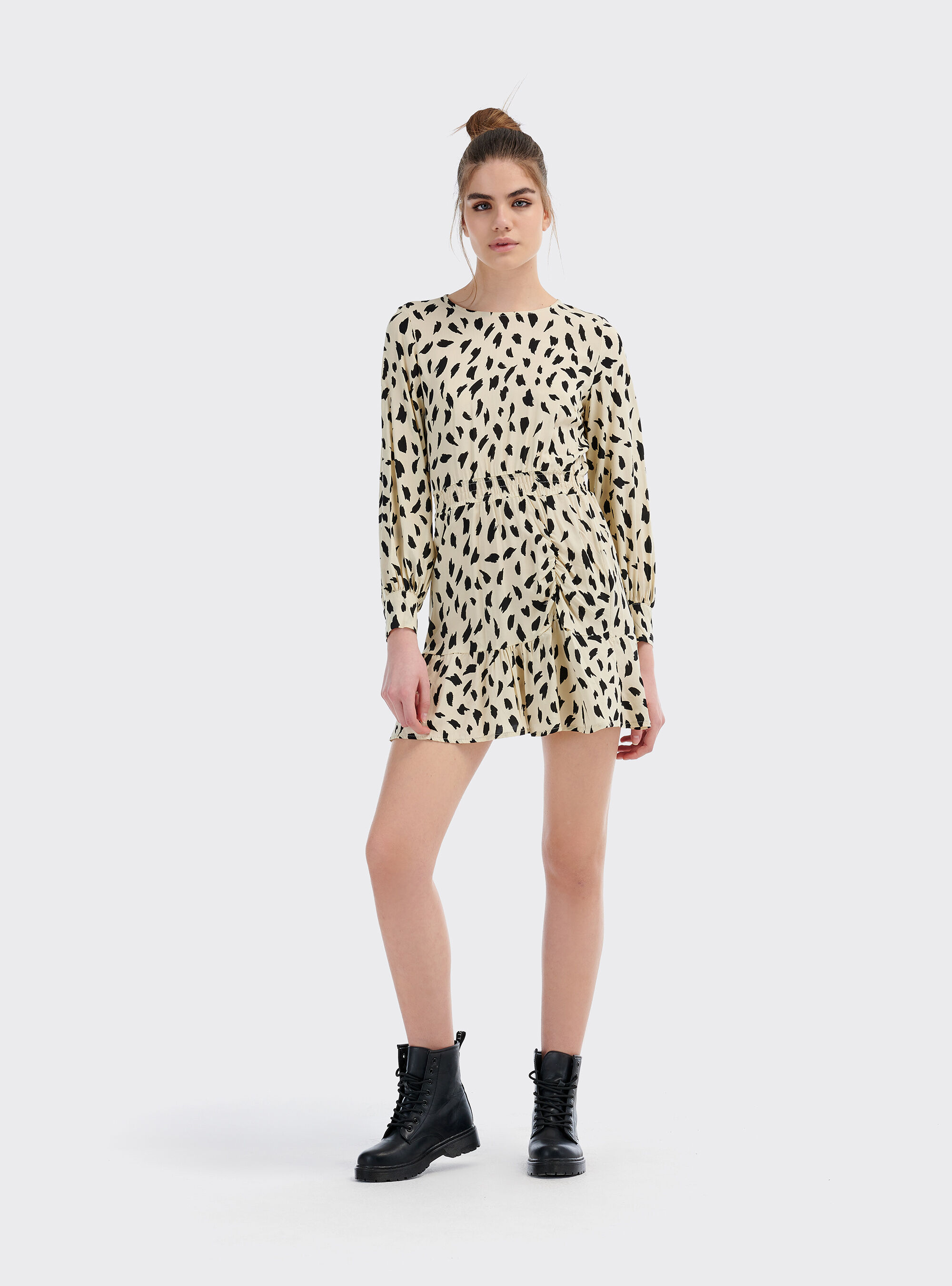 Vestito maniche a sbuffo stampa animalier