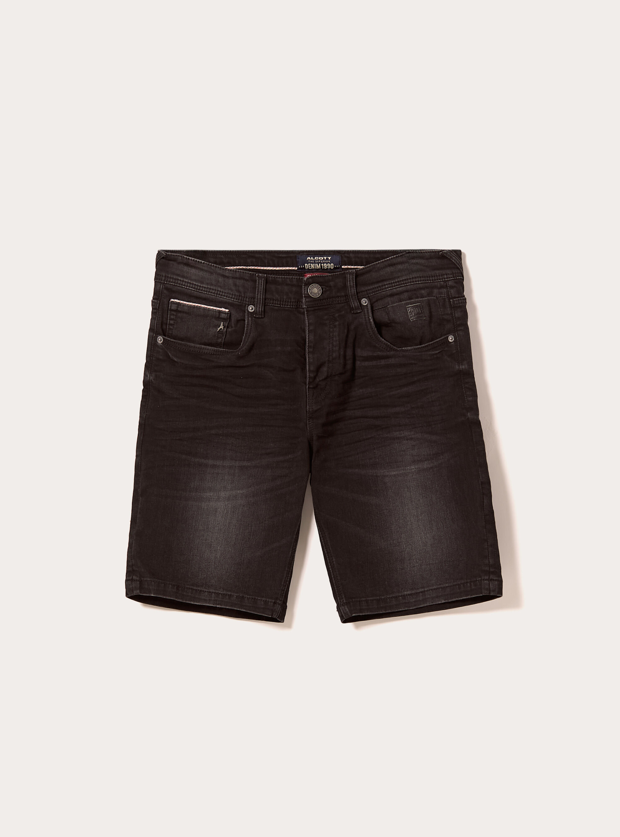 Skinny Fit Denim Bermuda Shorts, D000 BLACK
