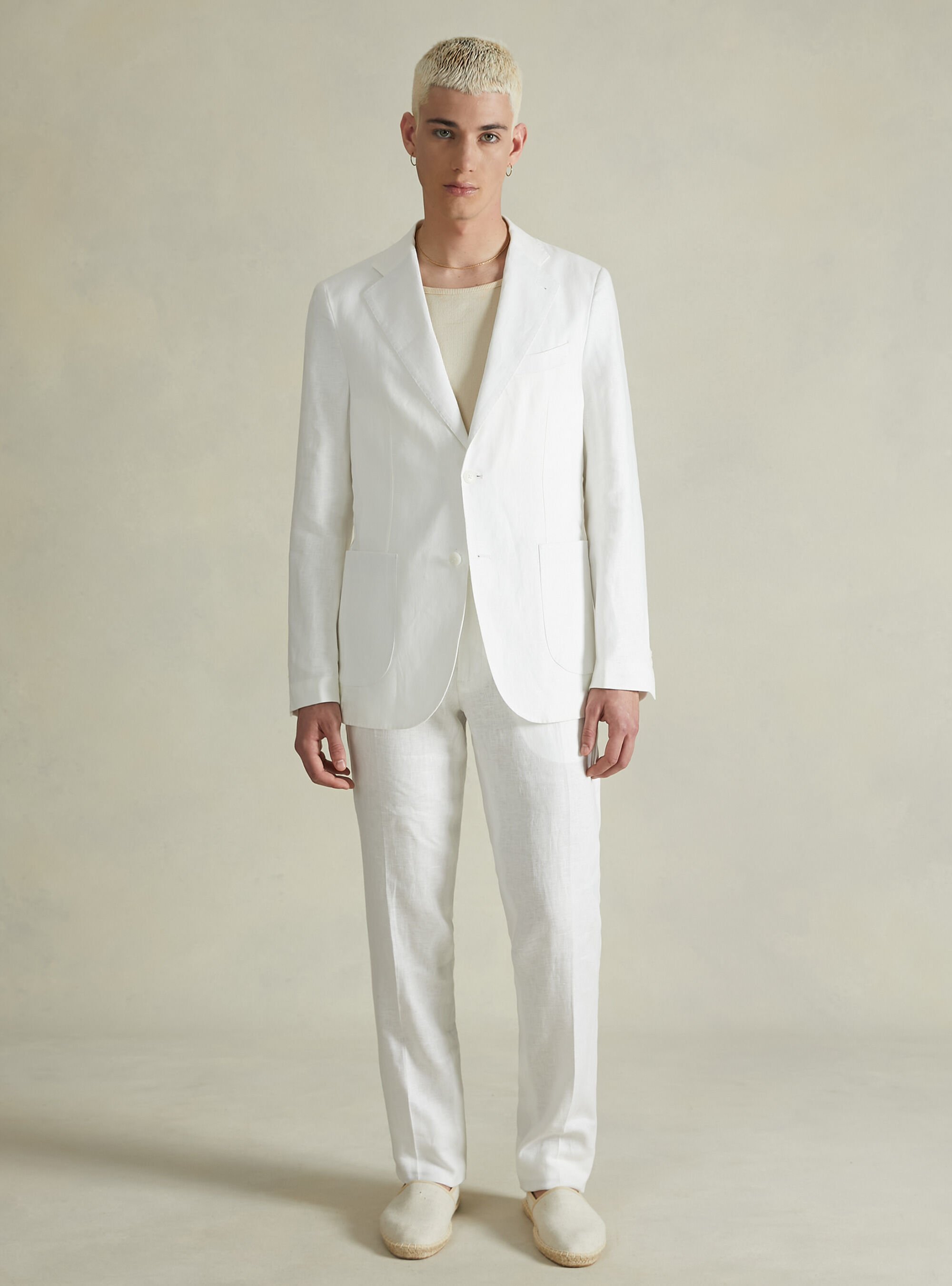 Trousers in pure linen, WH1 OFF WHITE