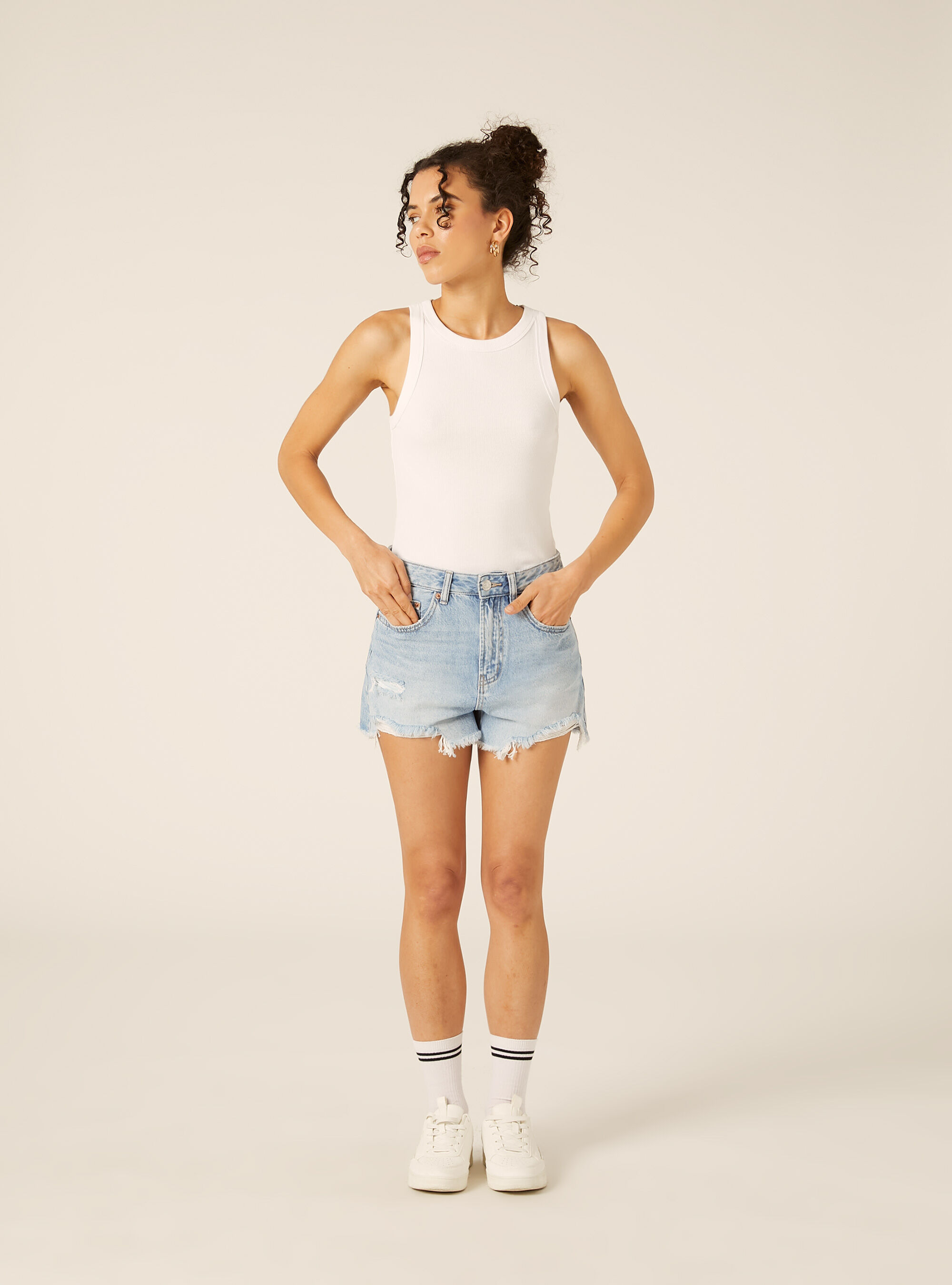 Short en Jean avec Ourlet Bord Franc