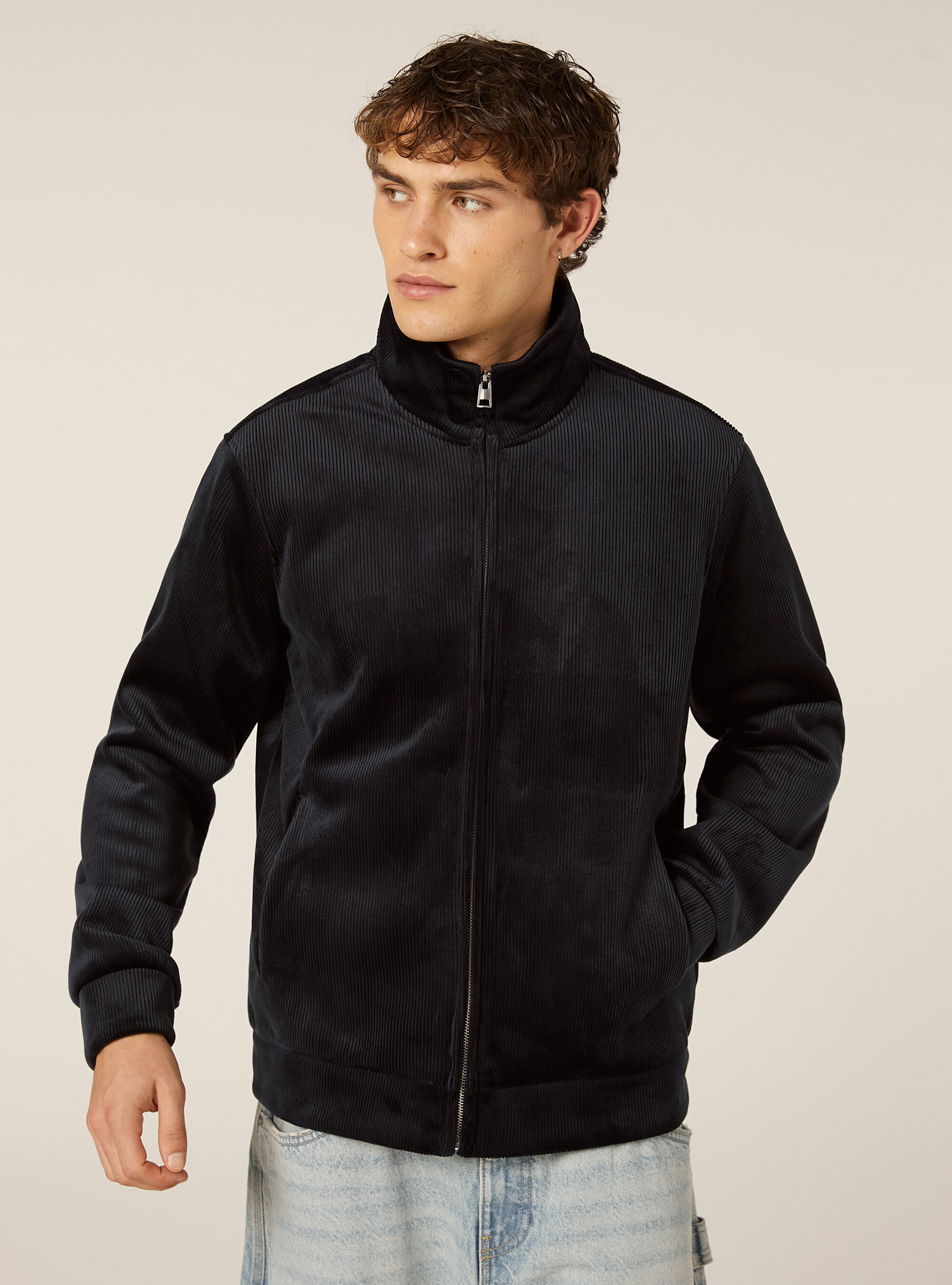 Felpa con zip in velluto a coste