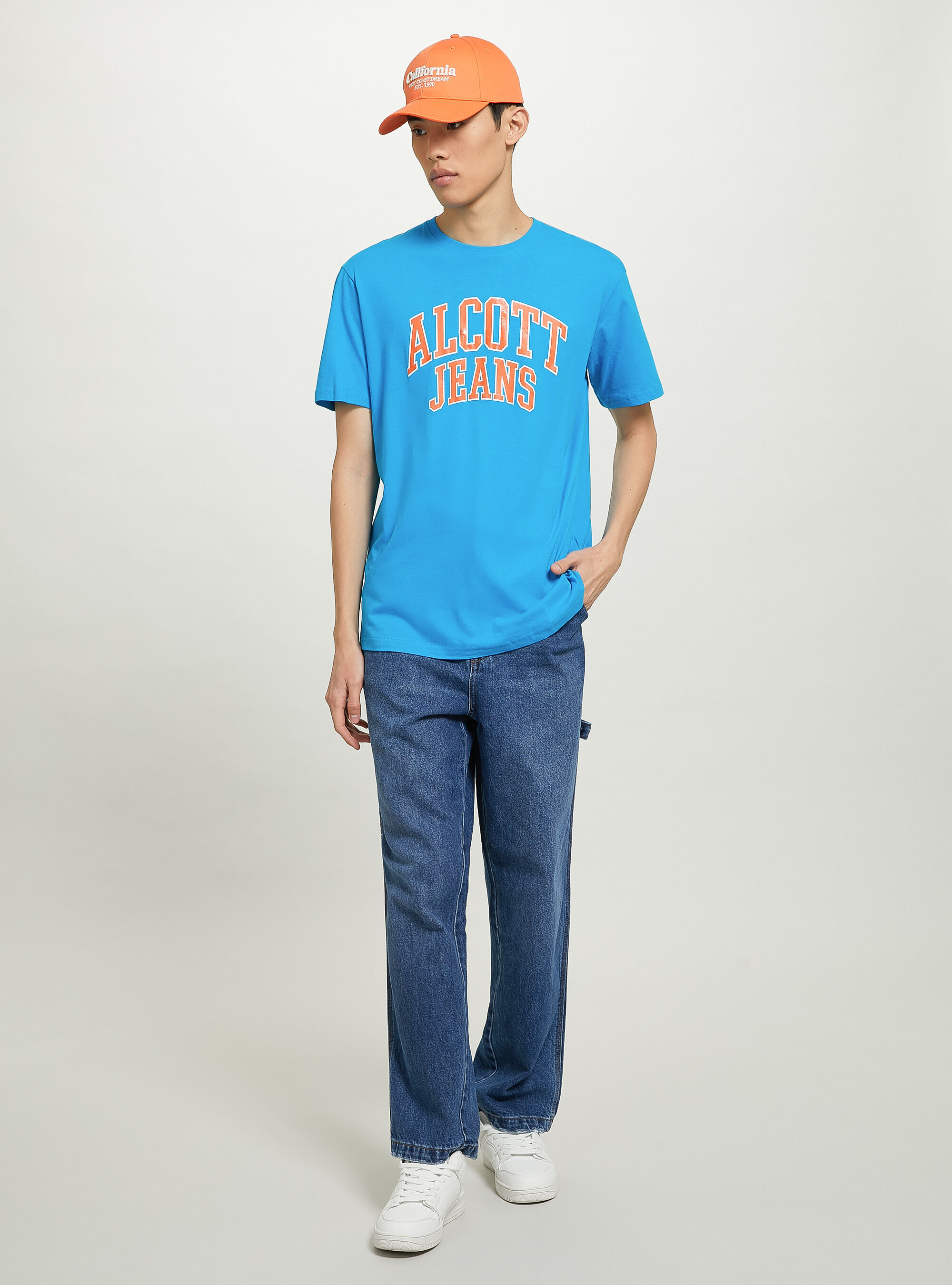 T-shirt en coton avec imprim&eacute;, C2330 AZZURRE