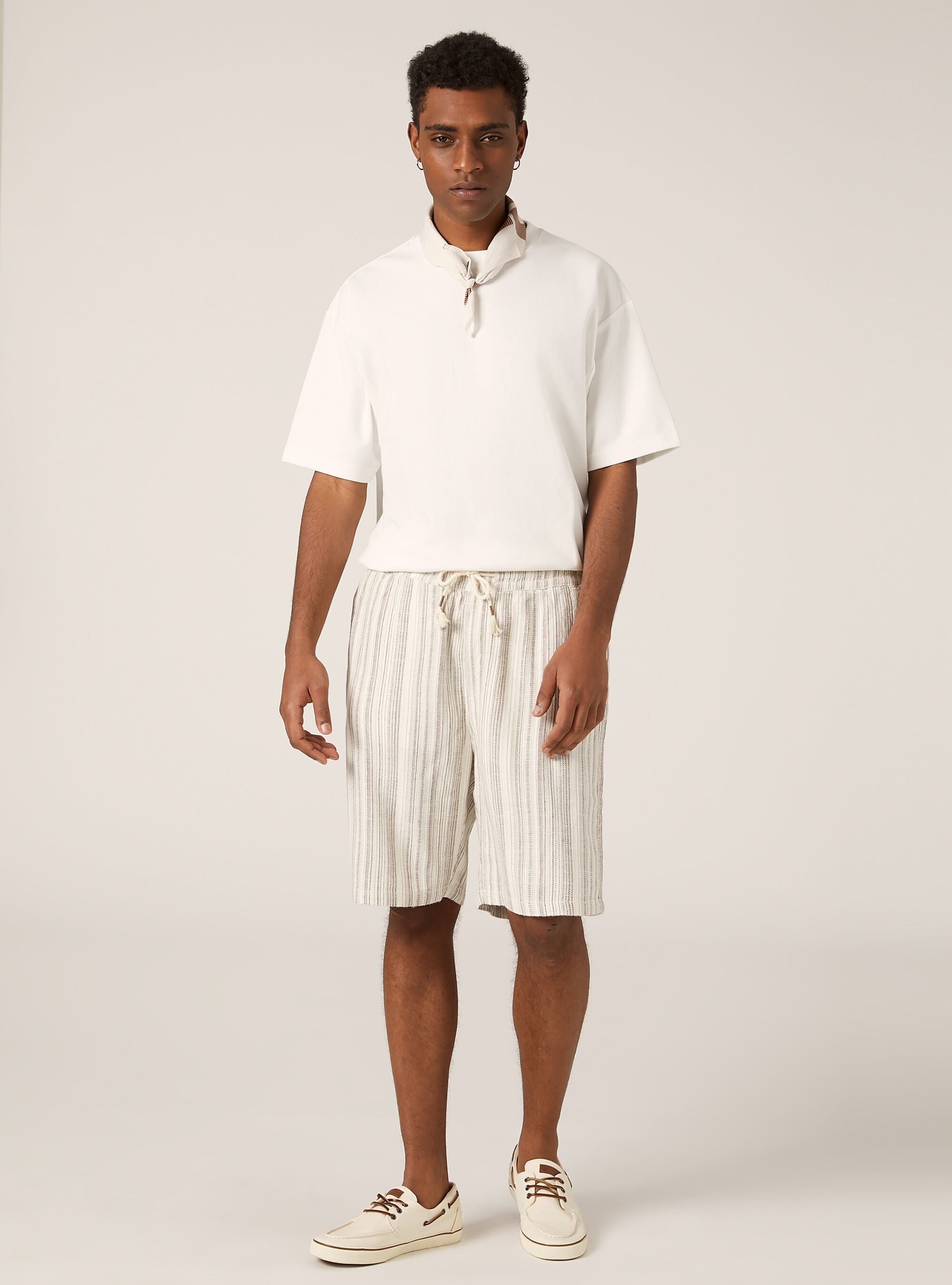 Bermuda en lin ray&eacute;, BG2 BEIGE MEDIUM