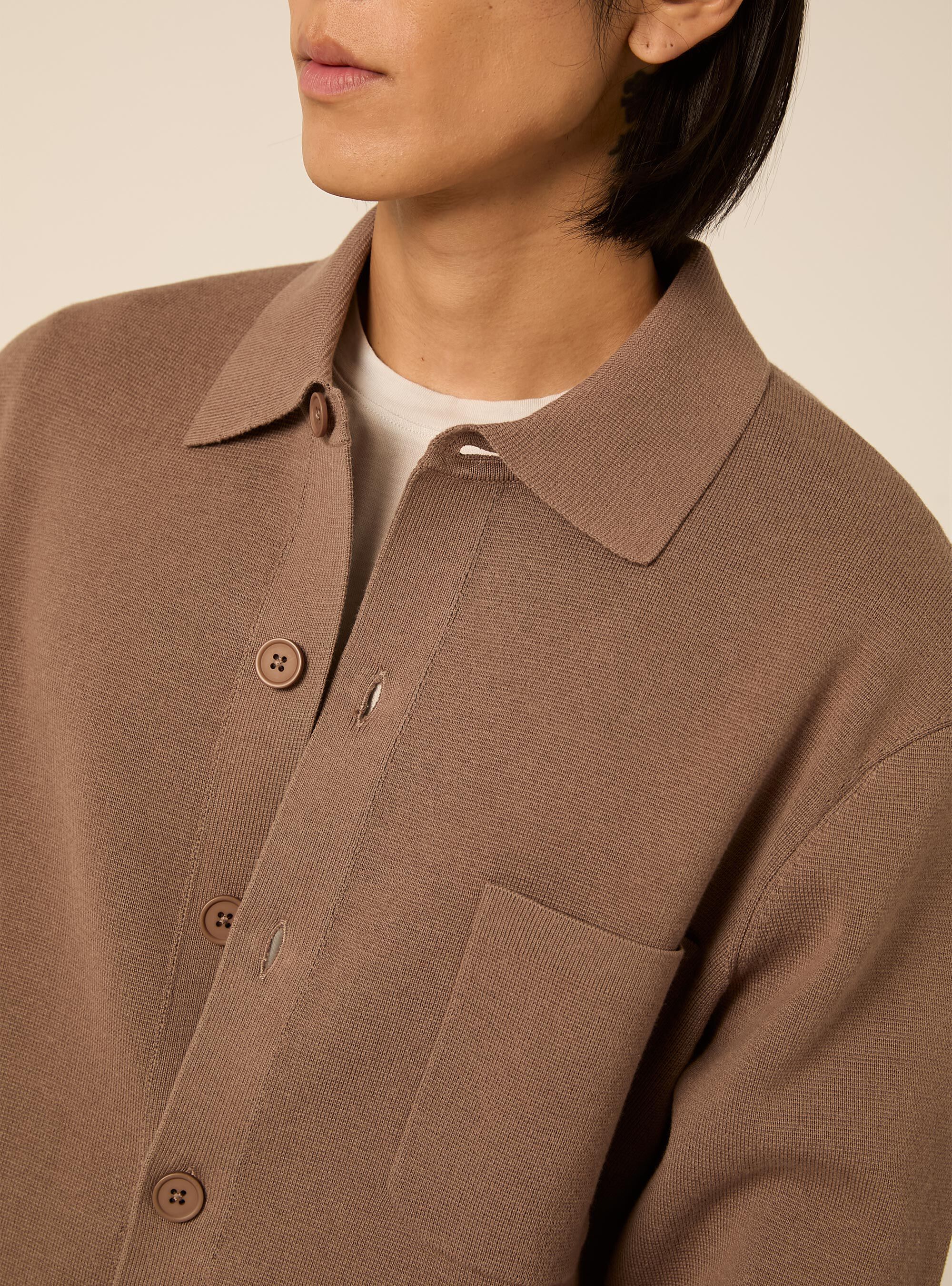 Cardigan in maglia strutturata con colletto, MARRONE CHIARO