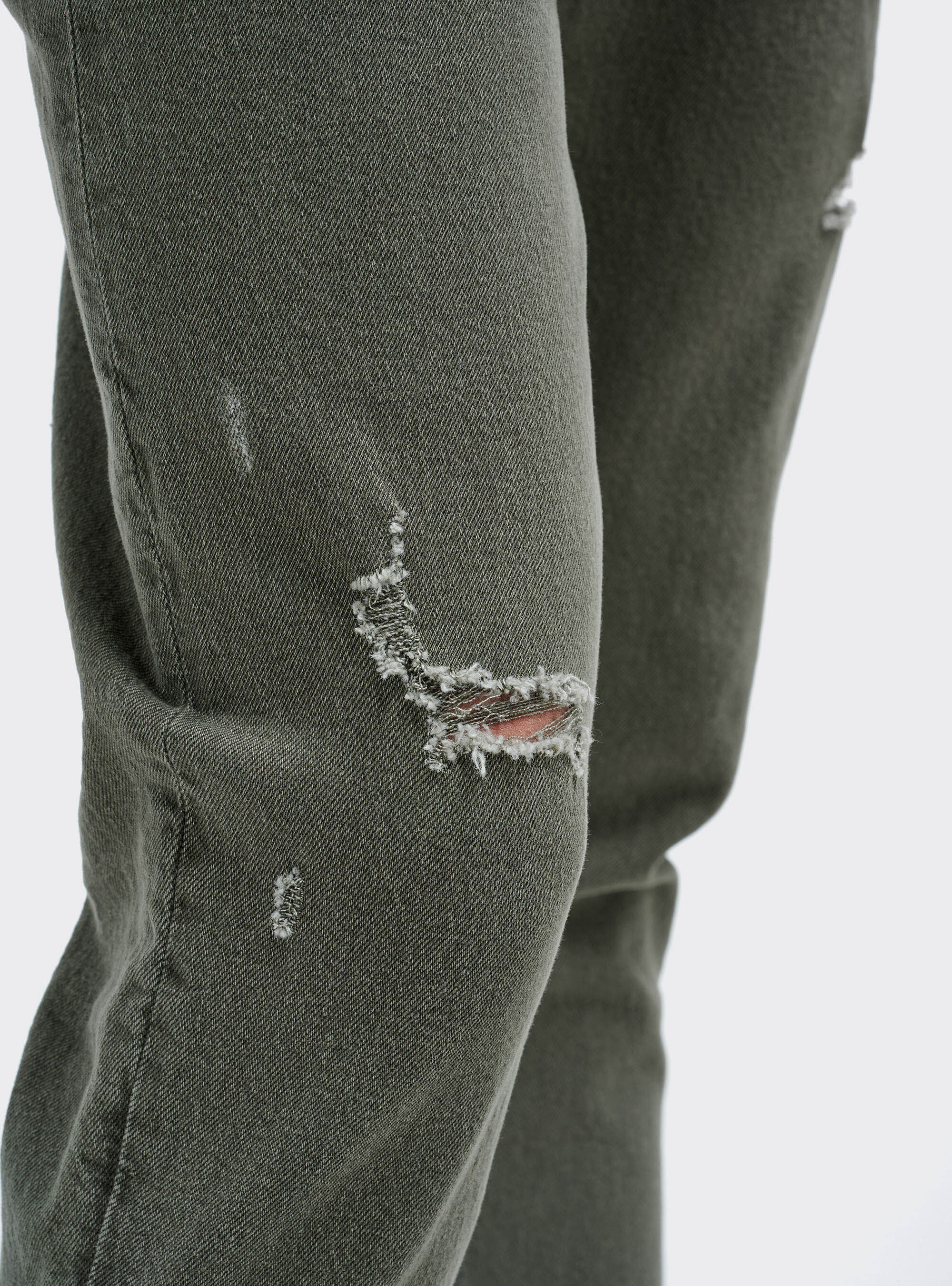 Pantalones 5 bolsillos carrot ajuste con rasgu&ntilde;os, CAQUI