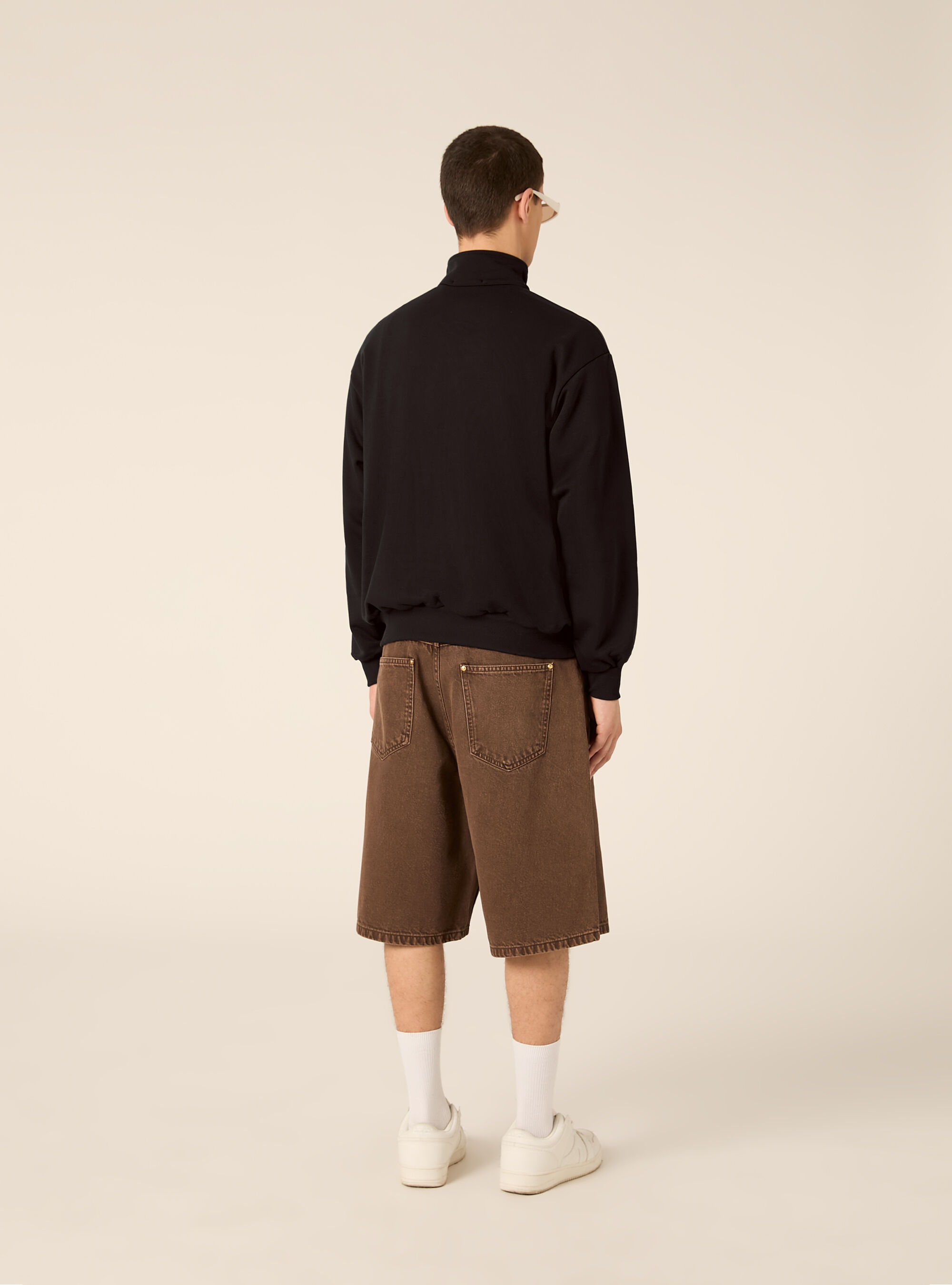 Felpa mezzo collo con zip boxy fit, BK1 BLACK