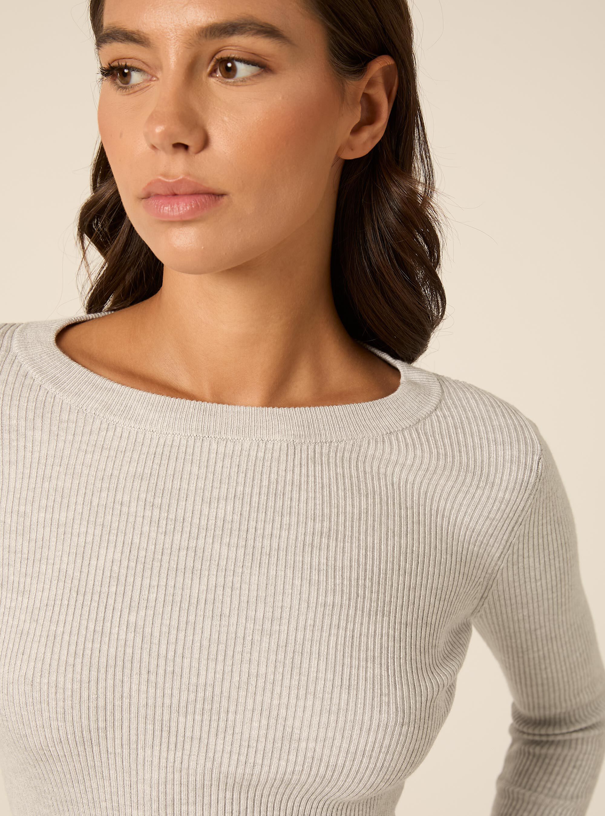 Maglia girocollo a coste, MGY2 GREY MEL MEDIUM