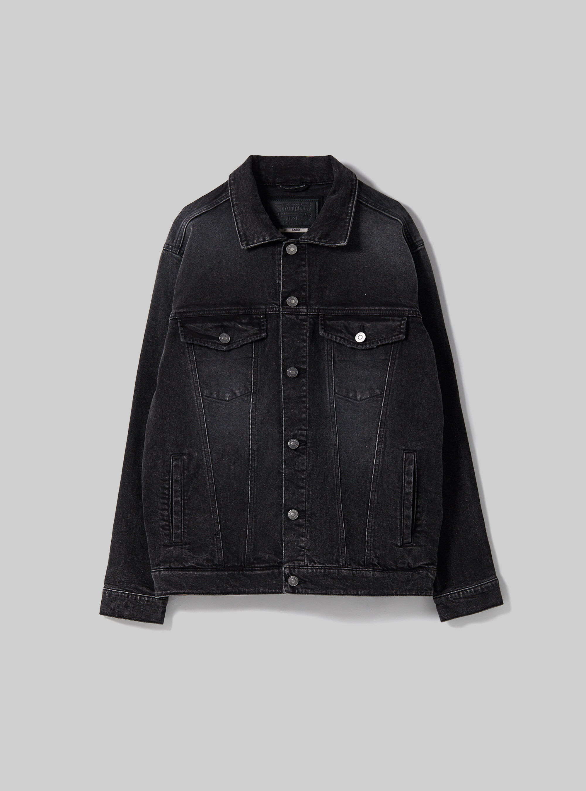 Stretch twill denim jacket, BK1 BLACK