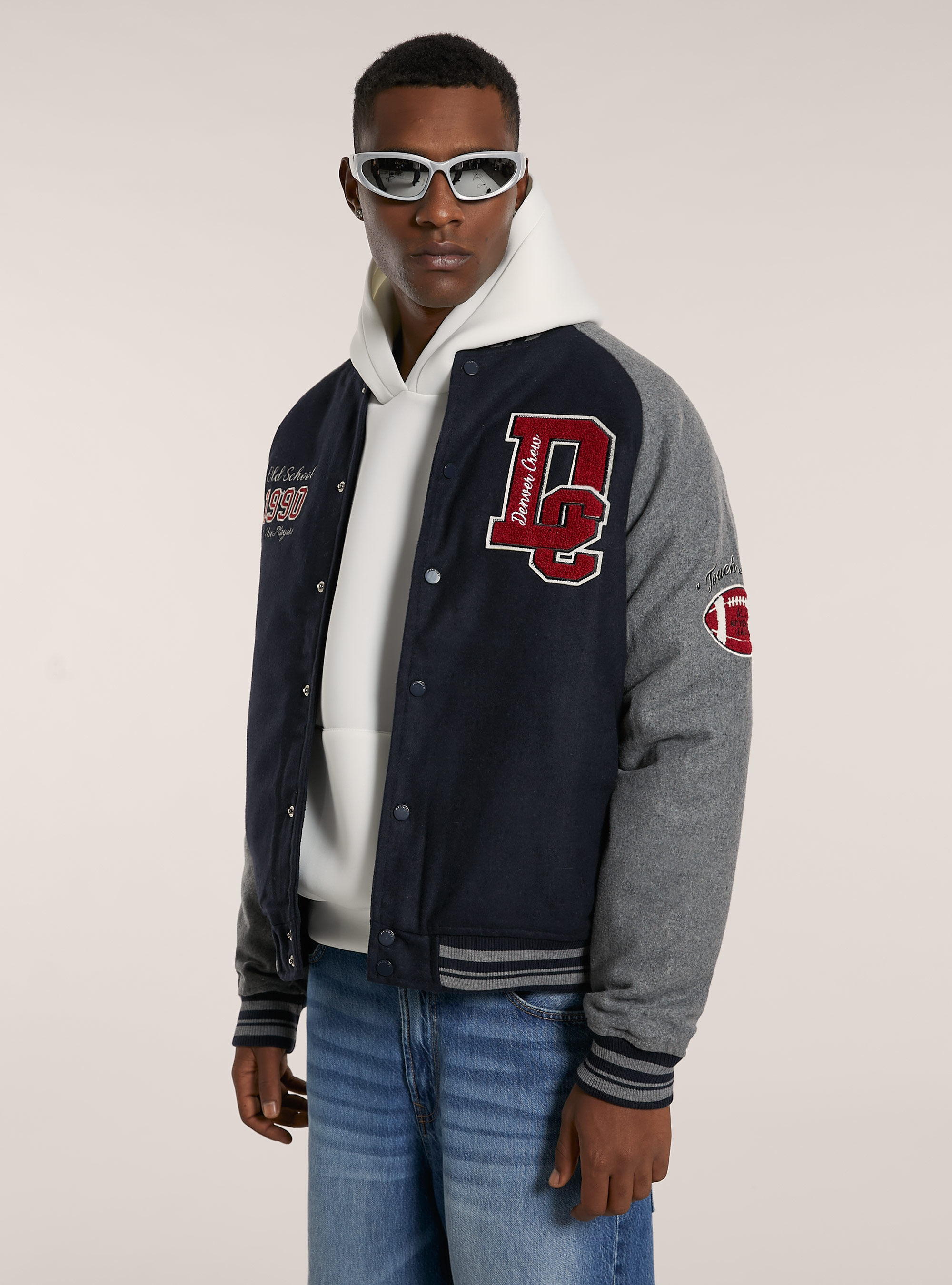 College-style bomber jacket with recycled padding, NA1 NAVY DARK