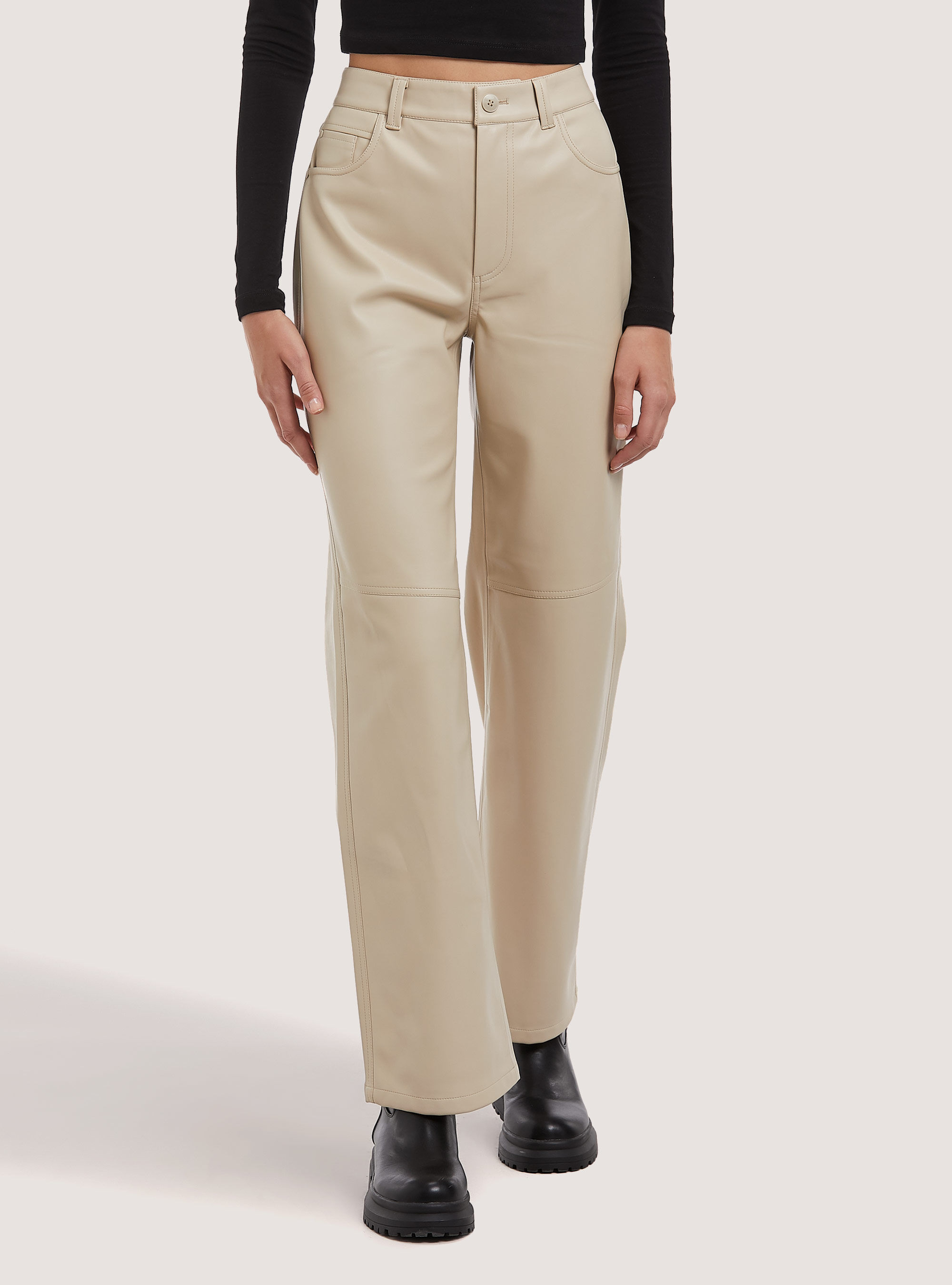 Leather effect straight fit trousers