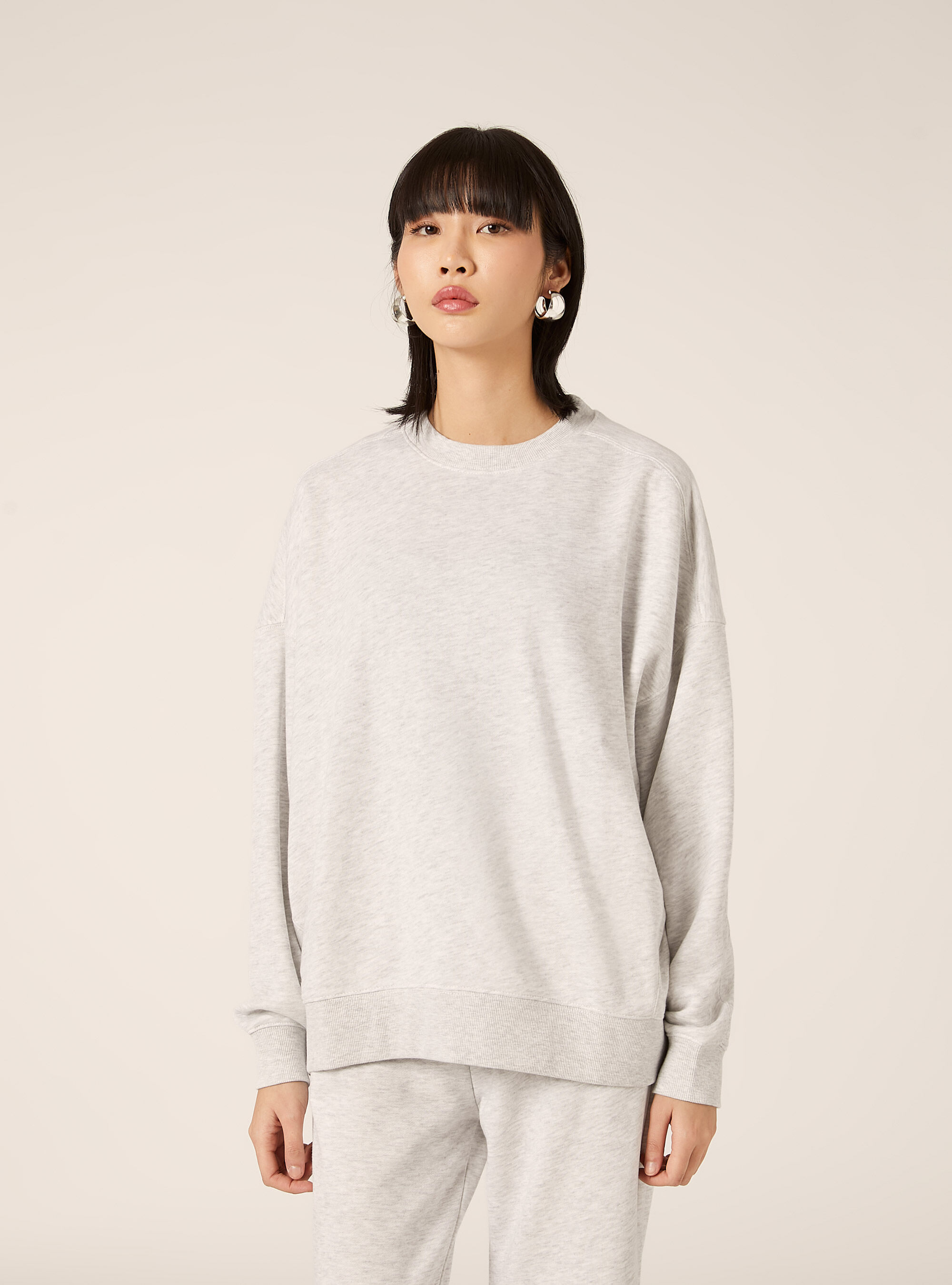 Sweat-shirt basique en coton, MGY3 GREY MEL LIGHT