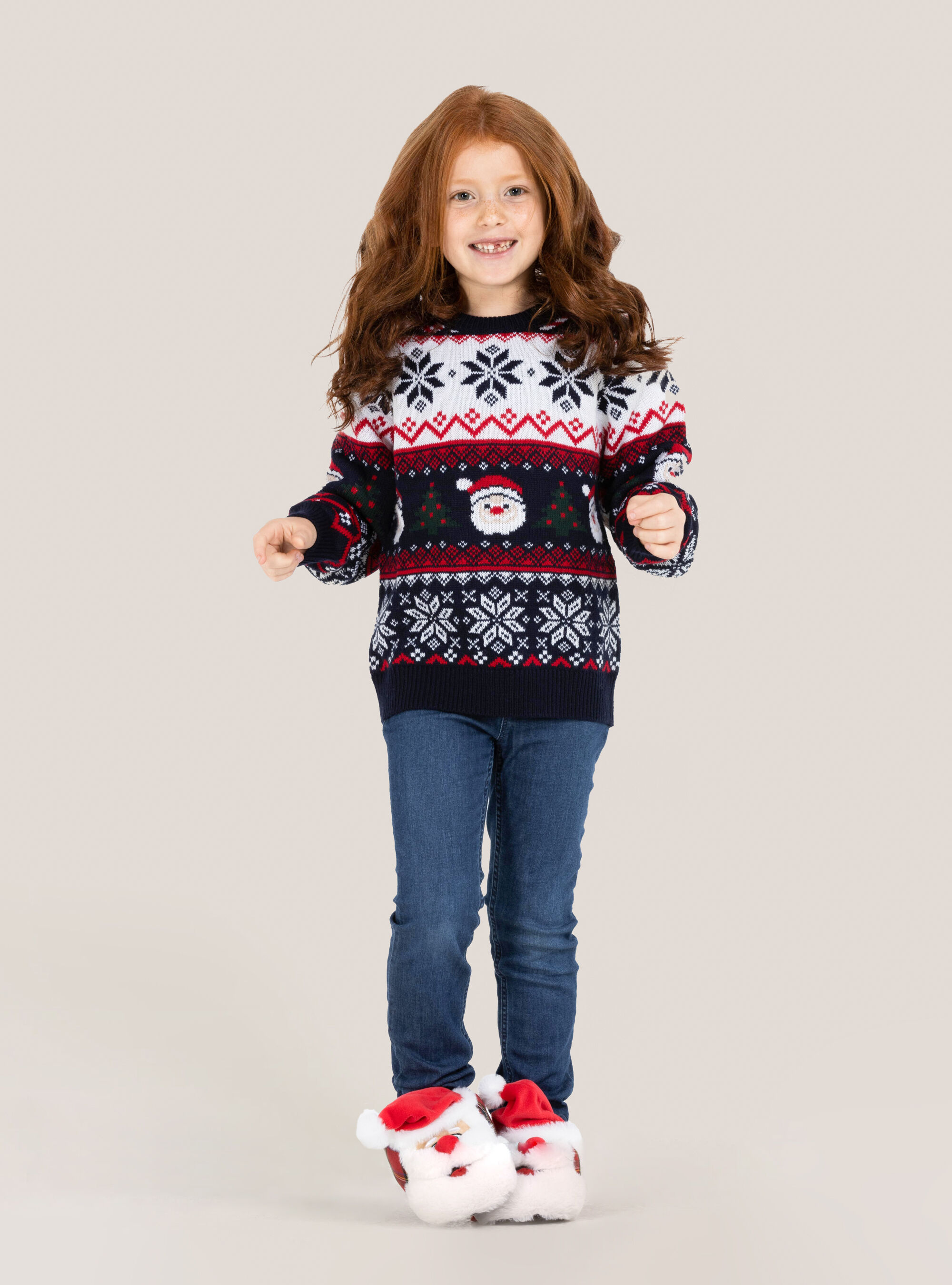 Pullover natalizio ''mini me'' con Babbo Natale, C210 BLUE NAVY