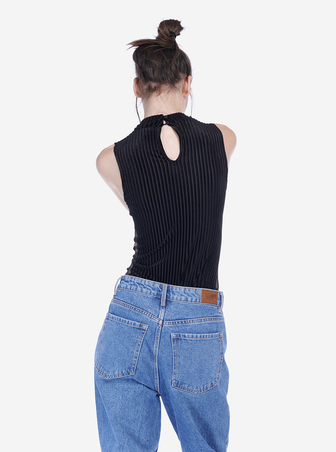 SLEEVELESS BODYSUIT, BLACK