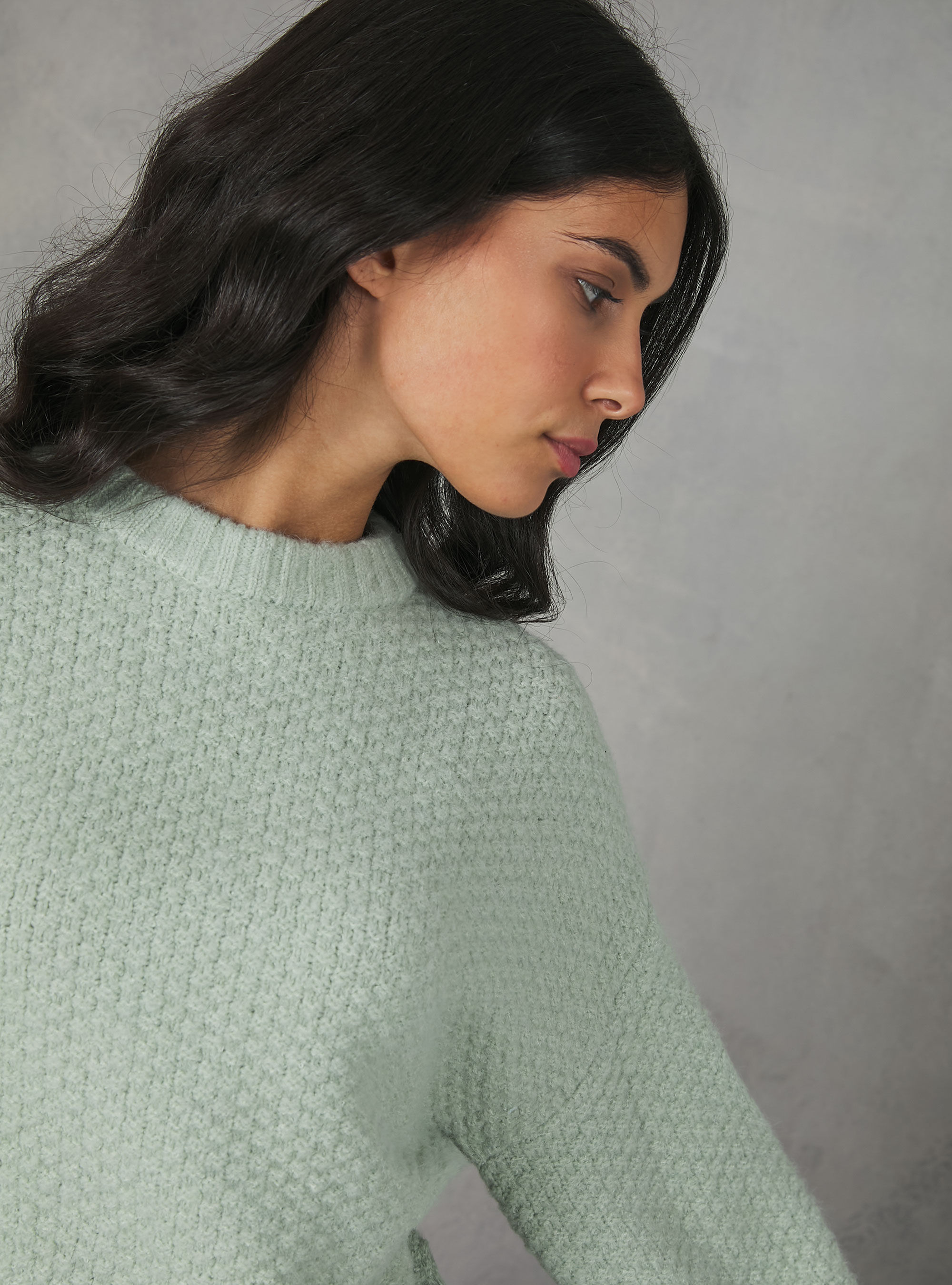 Pullover girocollo punto pop corn, C6585 GREEN