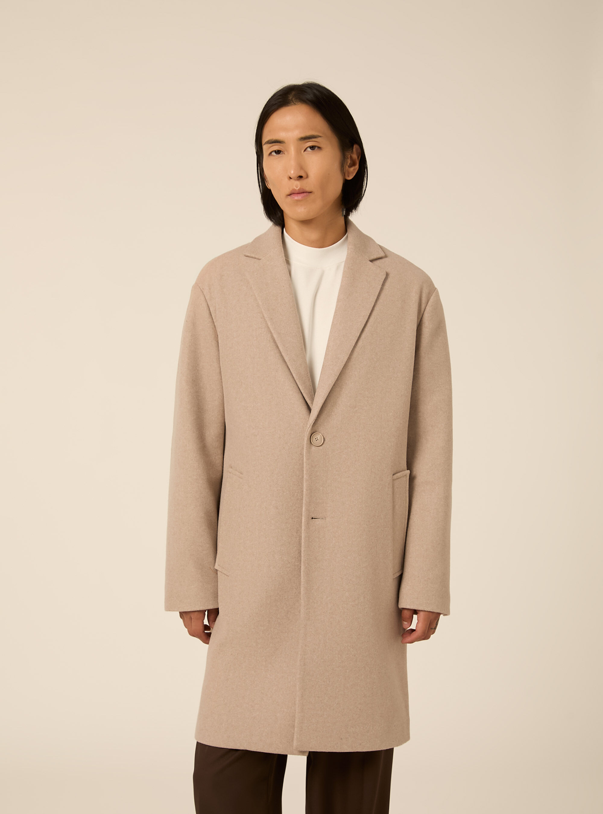 Unlined single breasted coat with lapels, MBG3 BEIGE MEL LIGHT