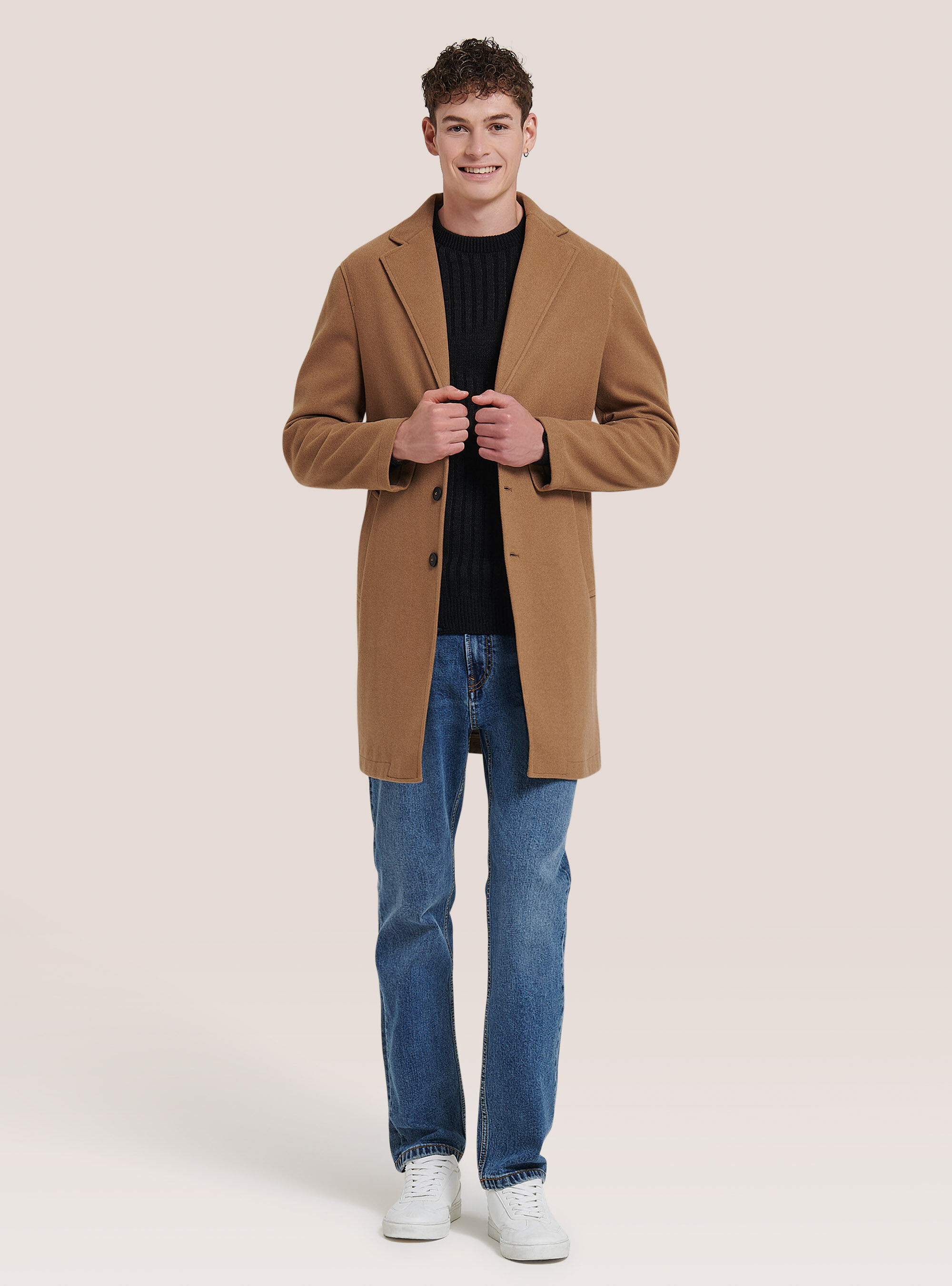 single breasted tan coat