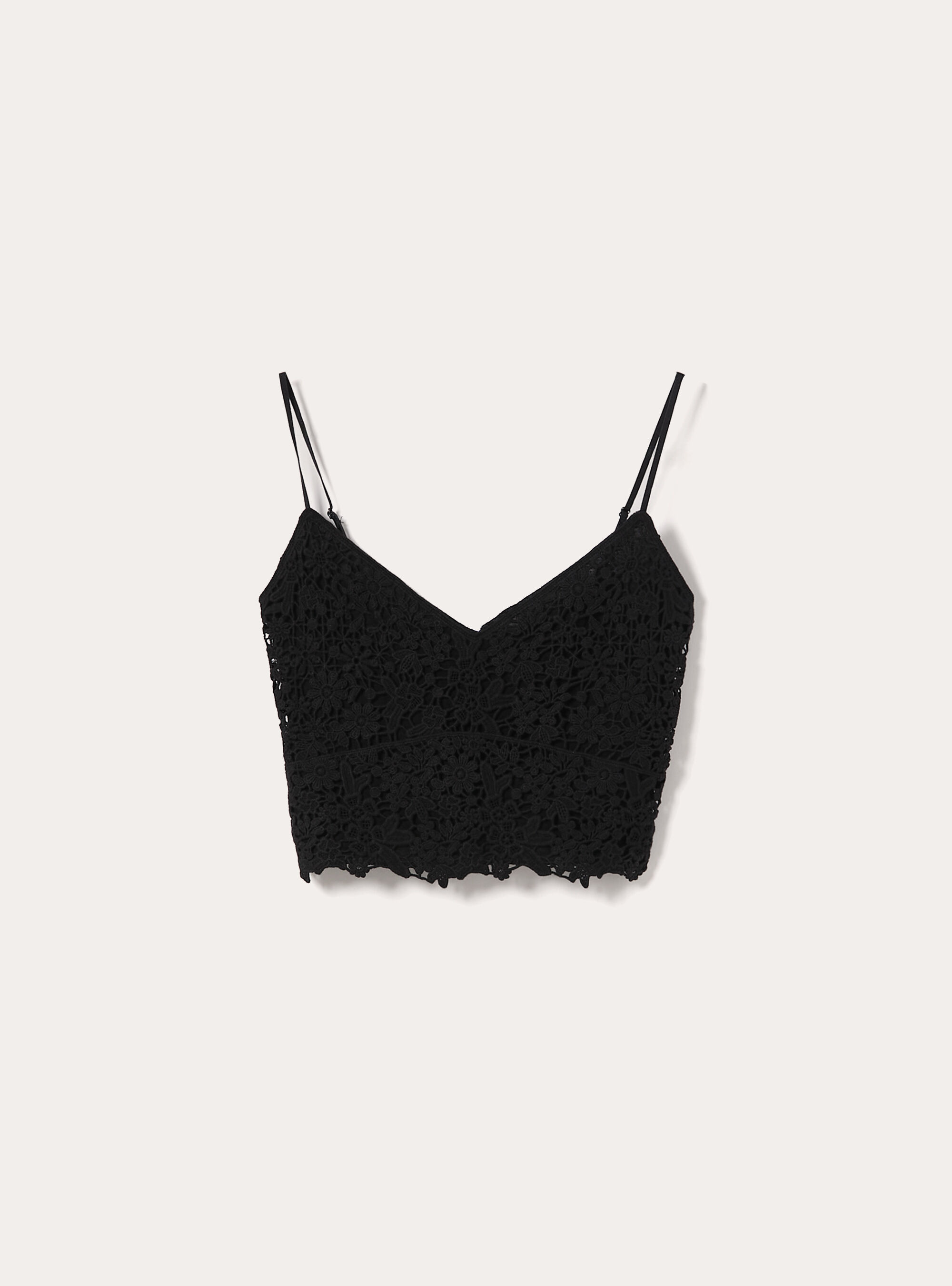 Crochet strappy top, BK1 BLACK