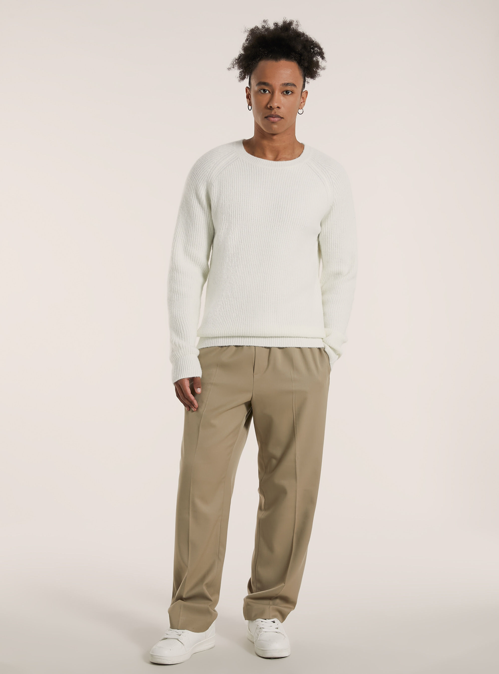 English ribbed wool blend pullover, WH2 WHITE
