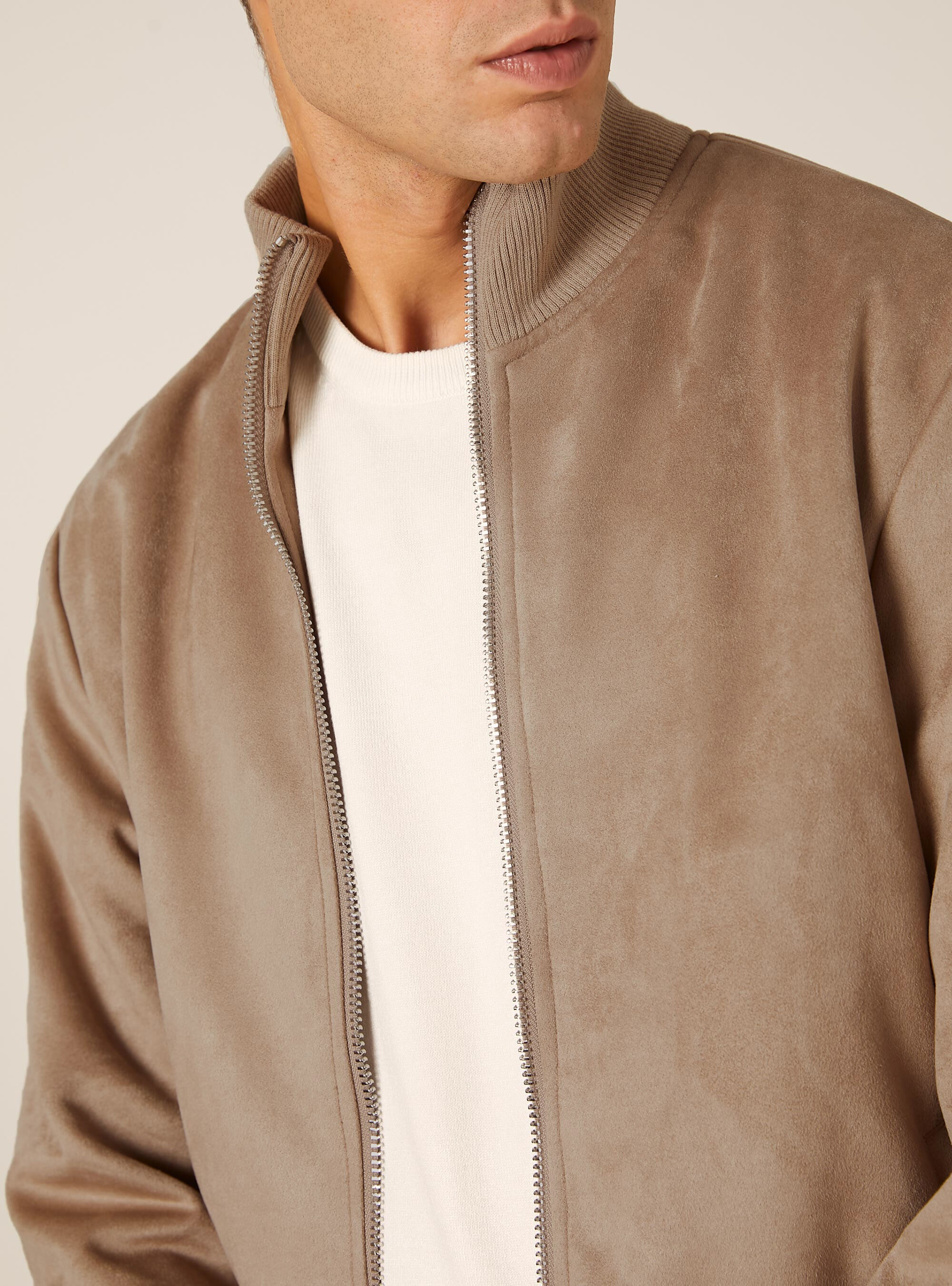 Suede-effect bomber jacket, BR2 BROWN MEDIUM