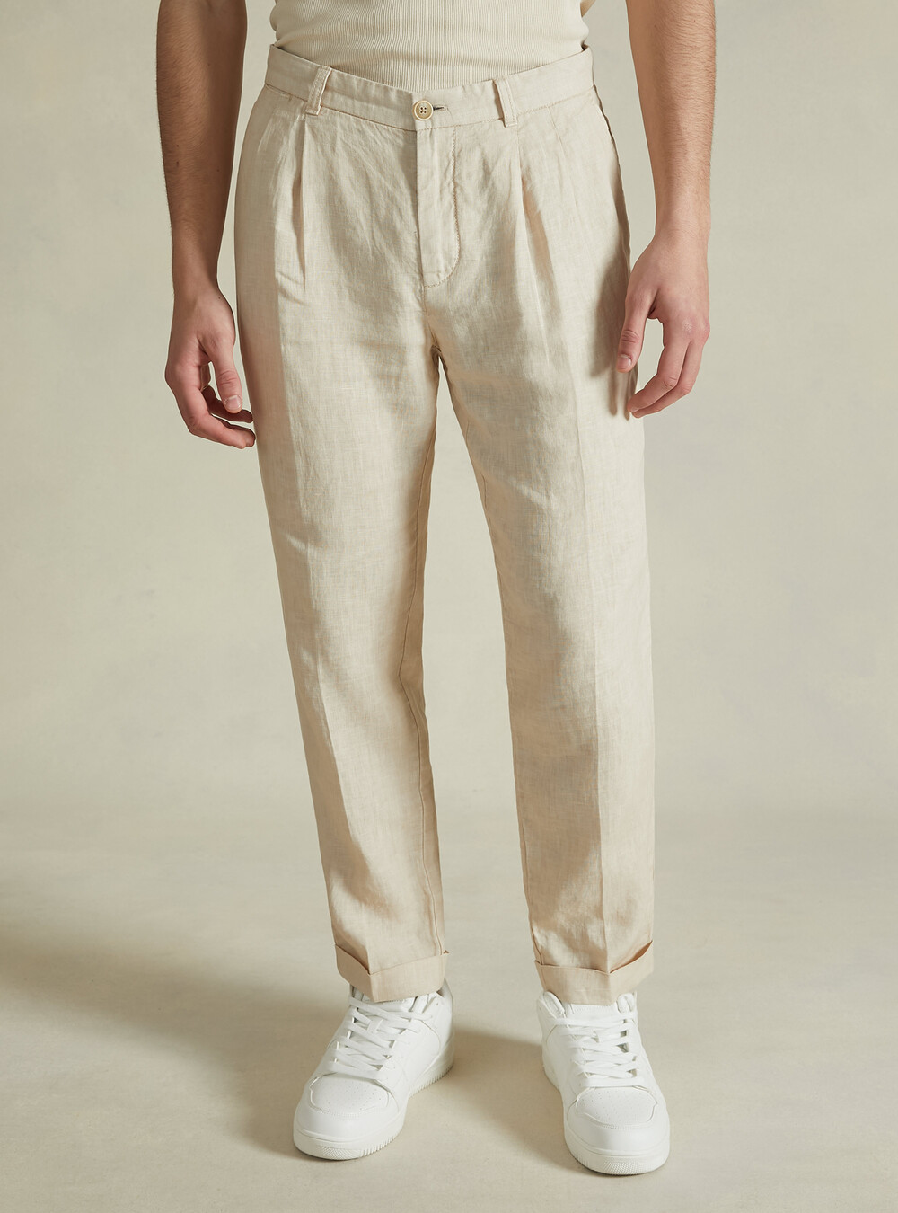 Linen Trousers Lino Pantaloni Uomo Pure Linen Trousers With Pleats
