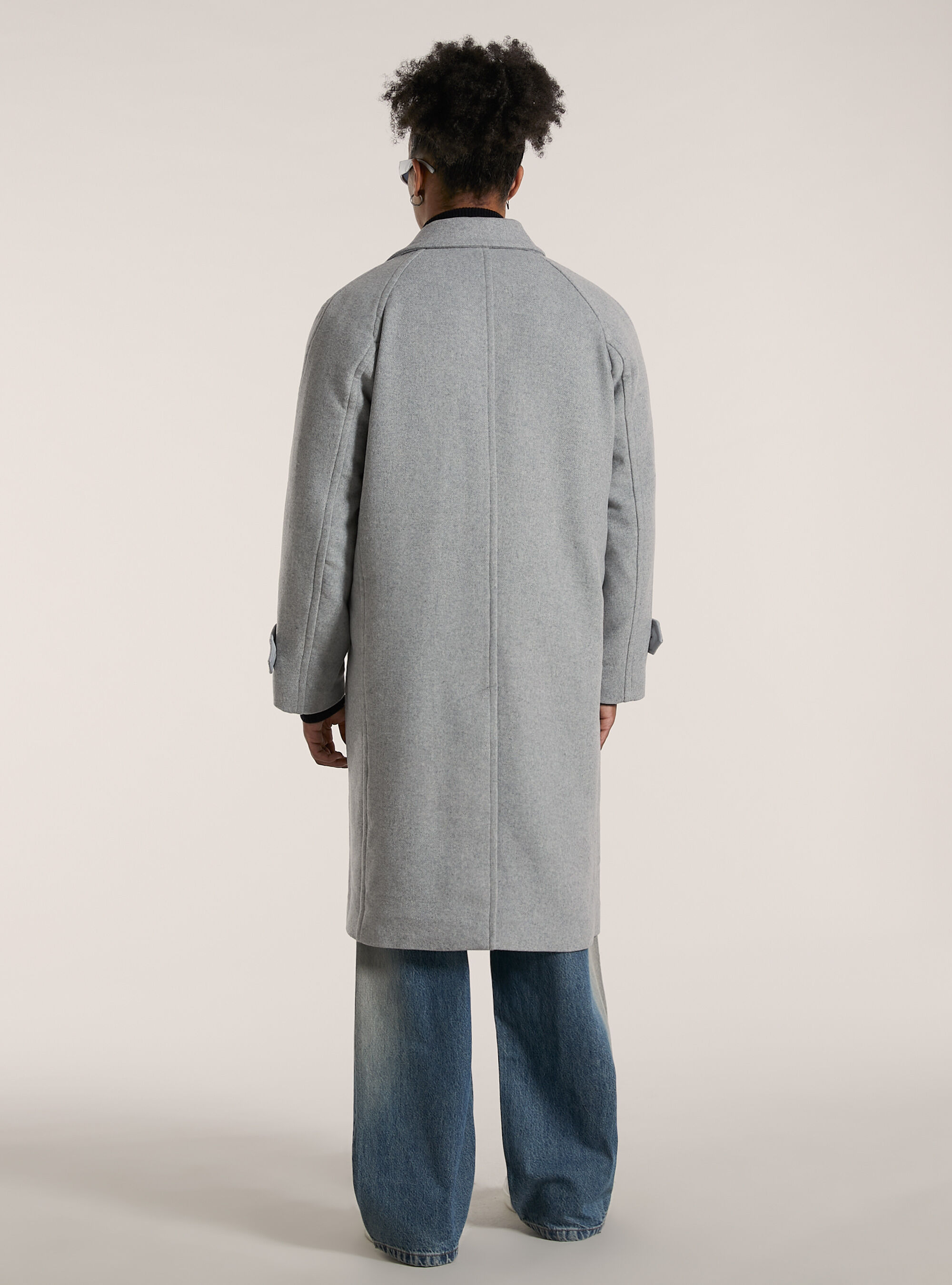 Wool blend long coat with raglan sleeve