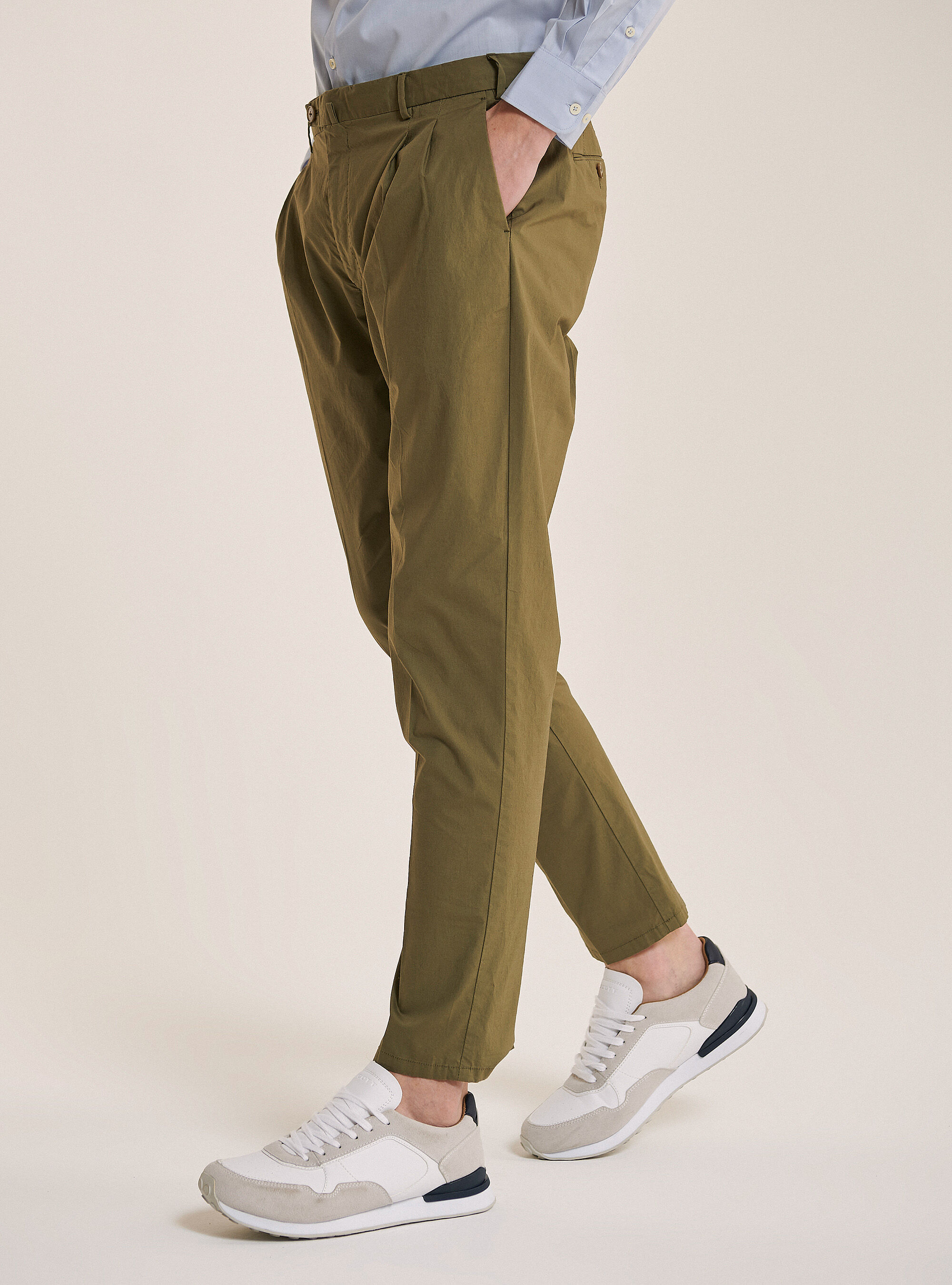 Pantalon en coton &agrave; double plis, C6583 KAKI