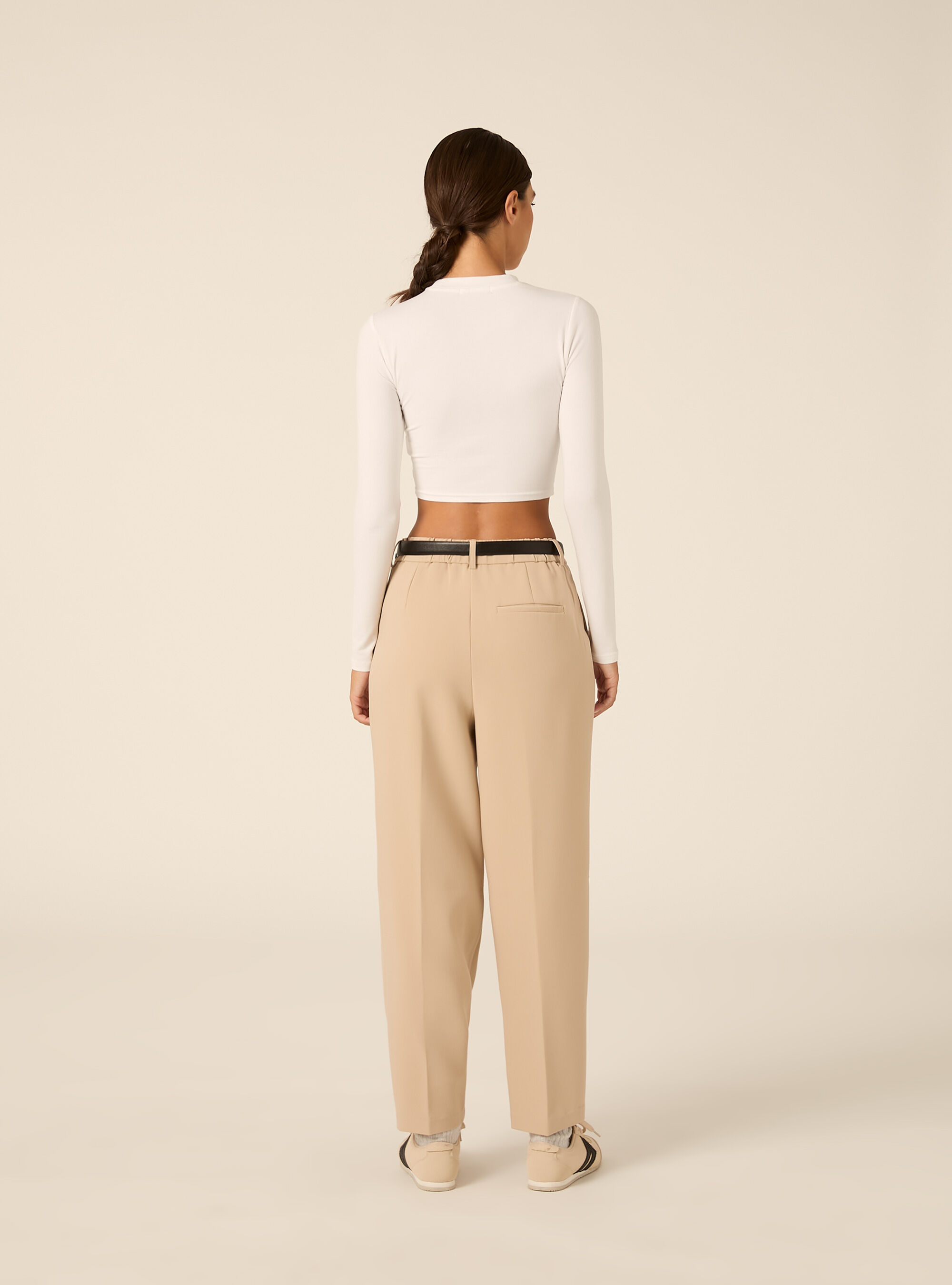 Pantalon de costume fusele avec pinces et ceinture, BG2 BEIGE MEDIUM