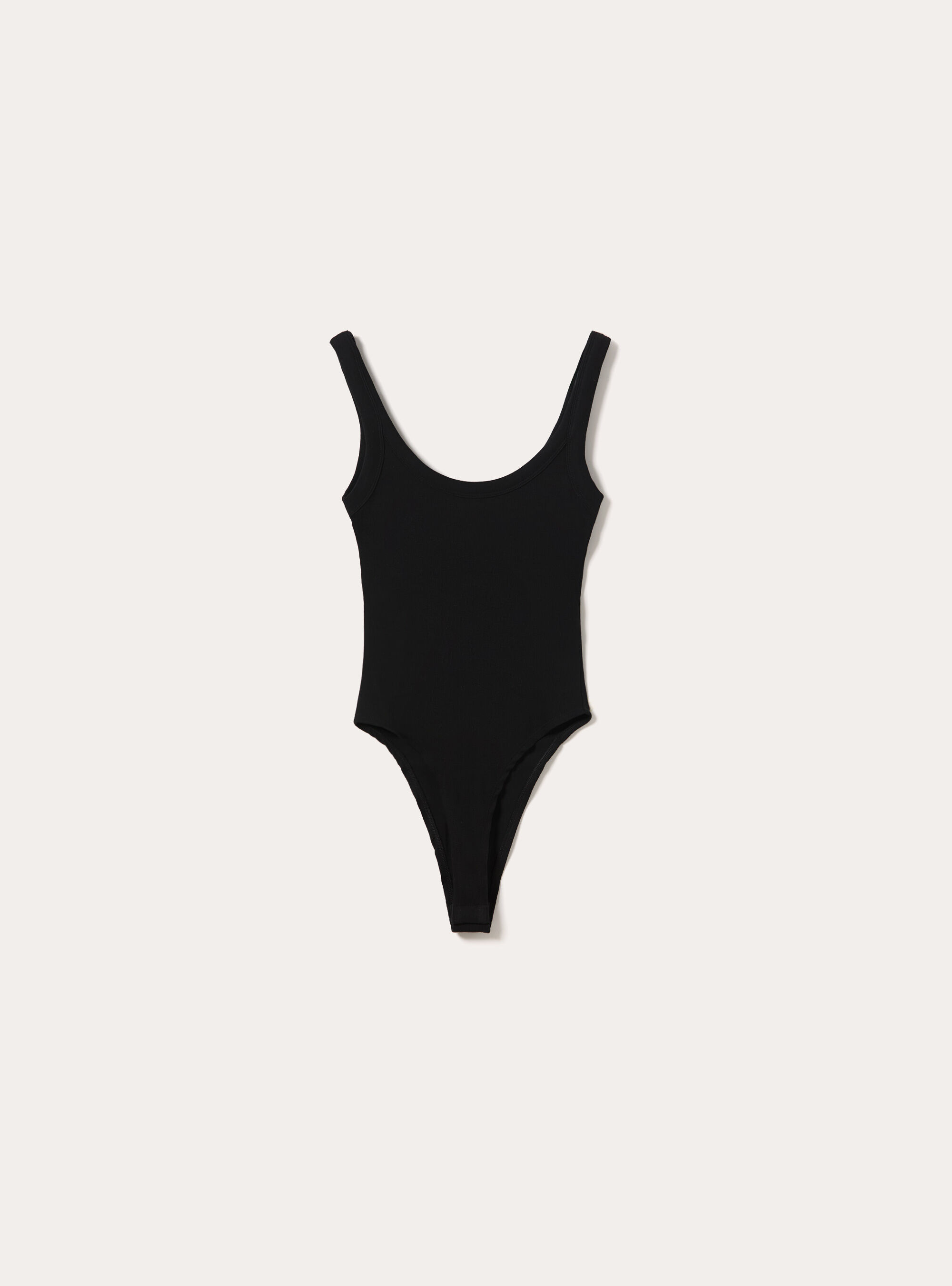 Gerippter Bodysuit mit Rundhalsausschnitt, BK1 BLACK