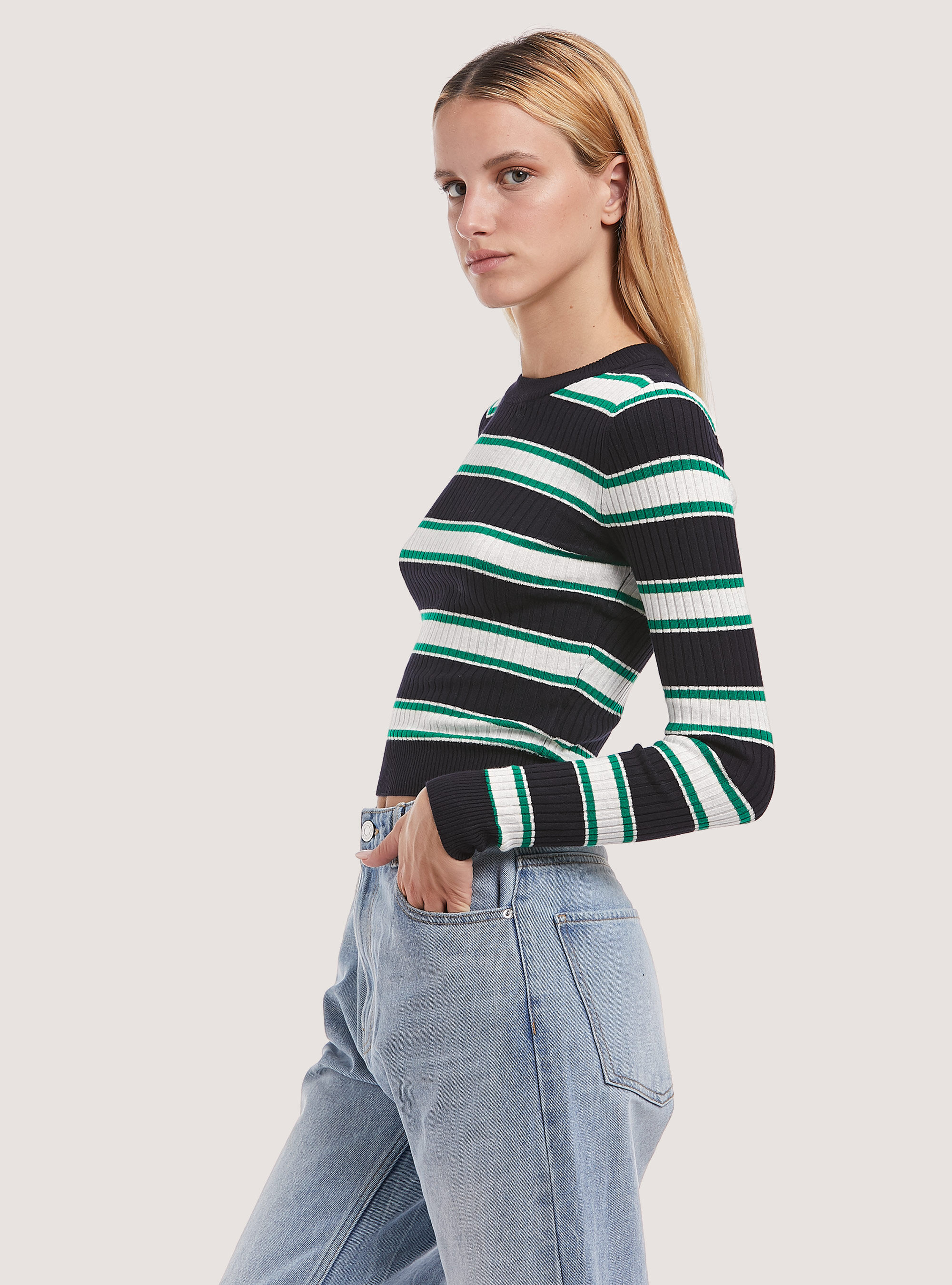 Ribbed cropped pullover, BK1 BLACK