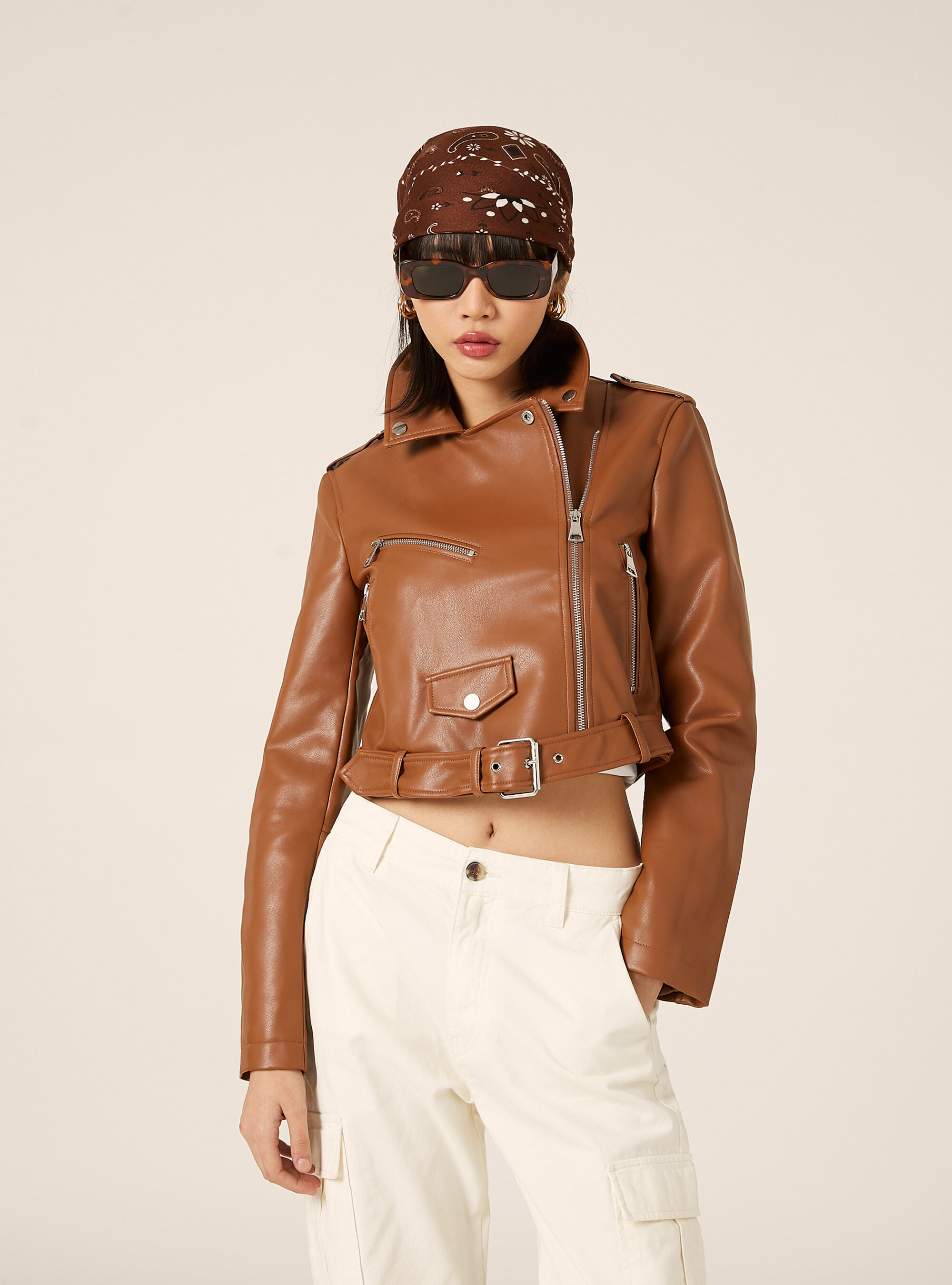 Giubbotto biker effetto pelle